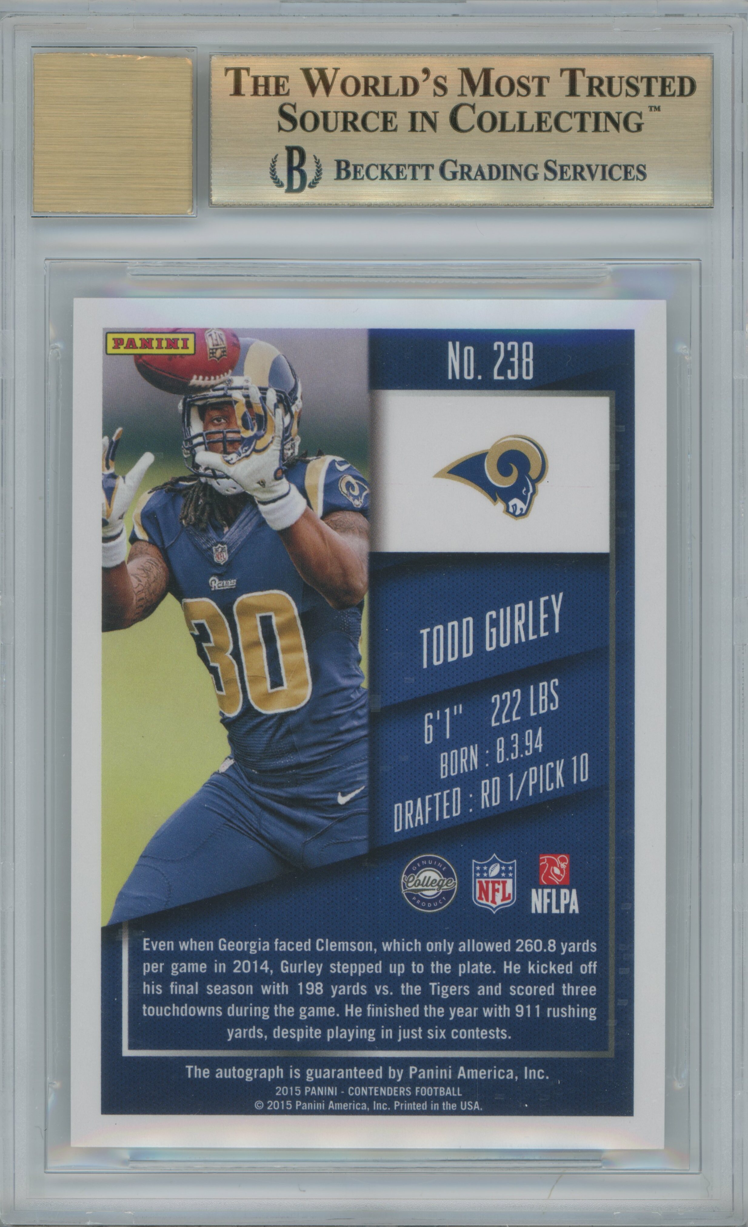 2015 Contenders Cracked Ice Auto Todd Gurley BGS 9.5