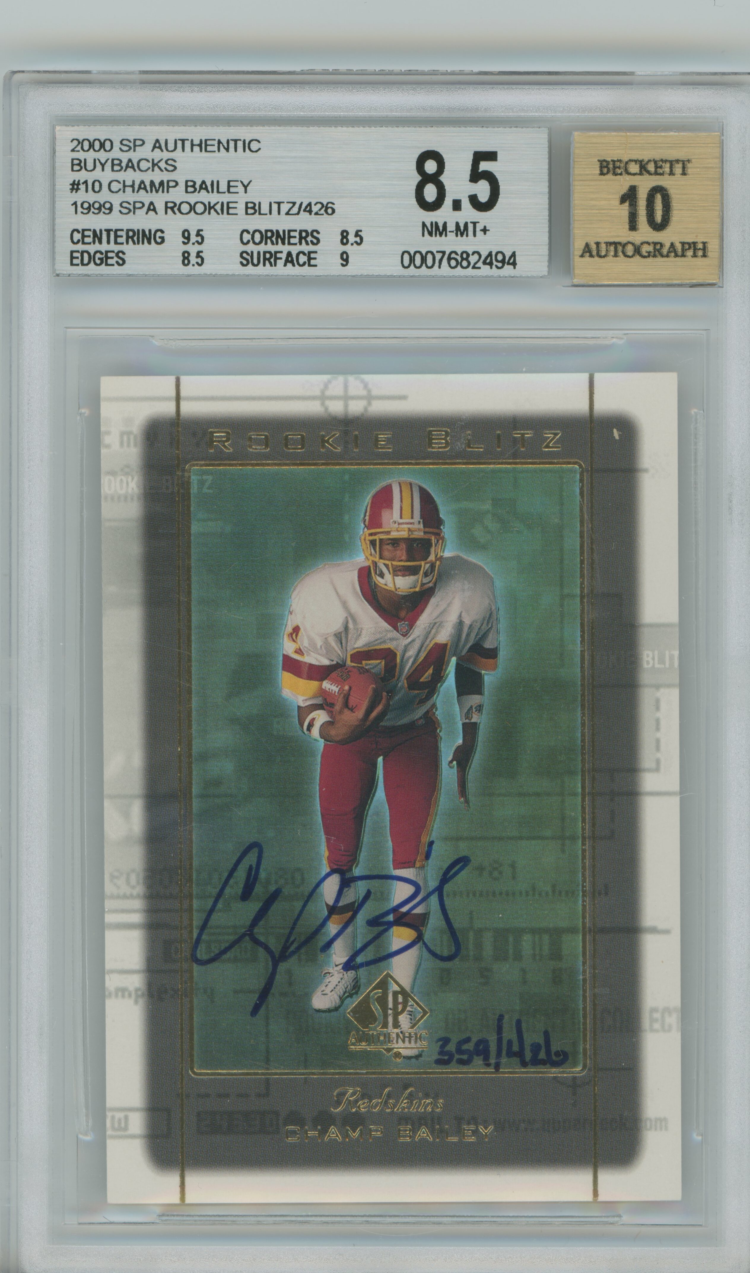 2000 SP Authentic Buyback Auto Champ Bailey BGS 8.5