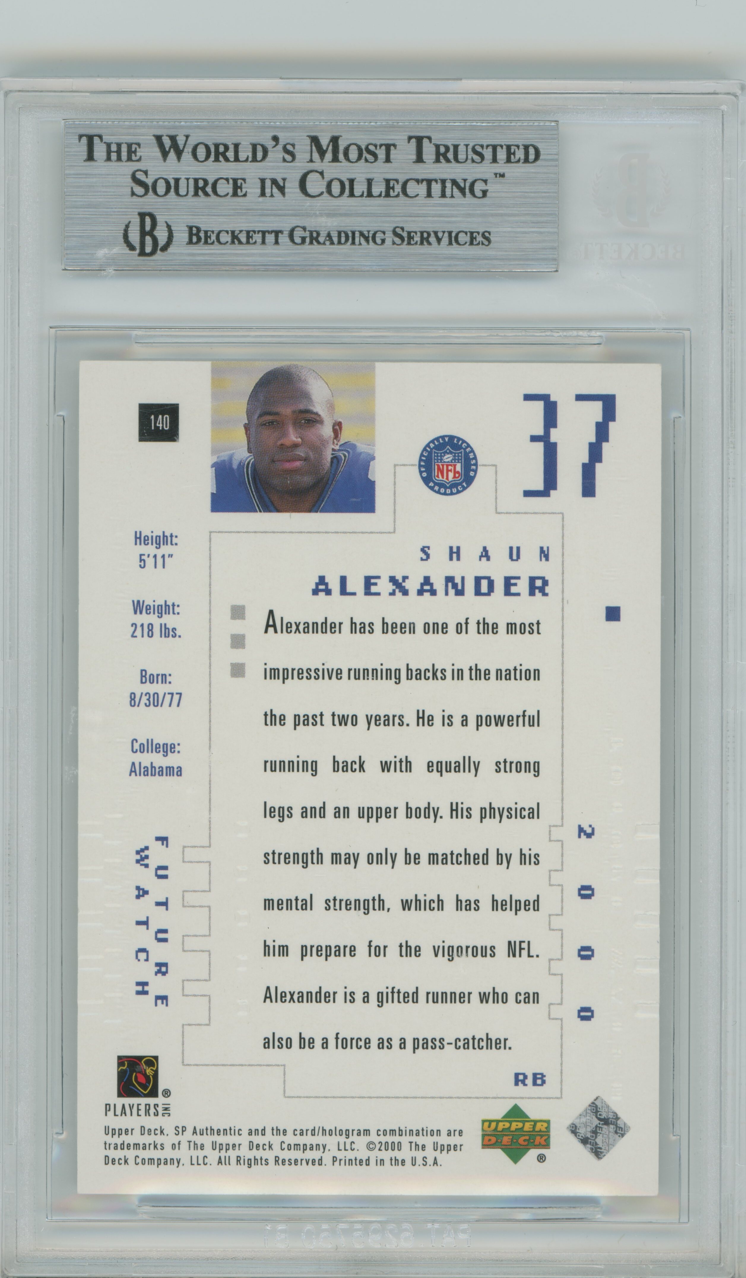 2000 SP Authentic Shaun Alexander BGS 9