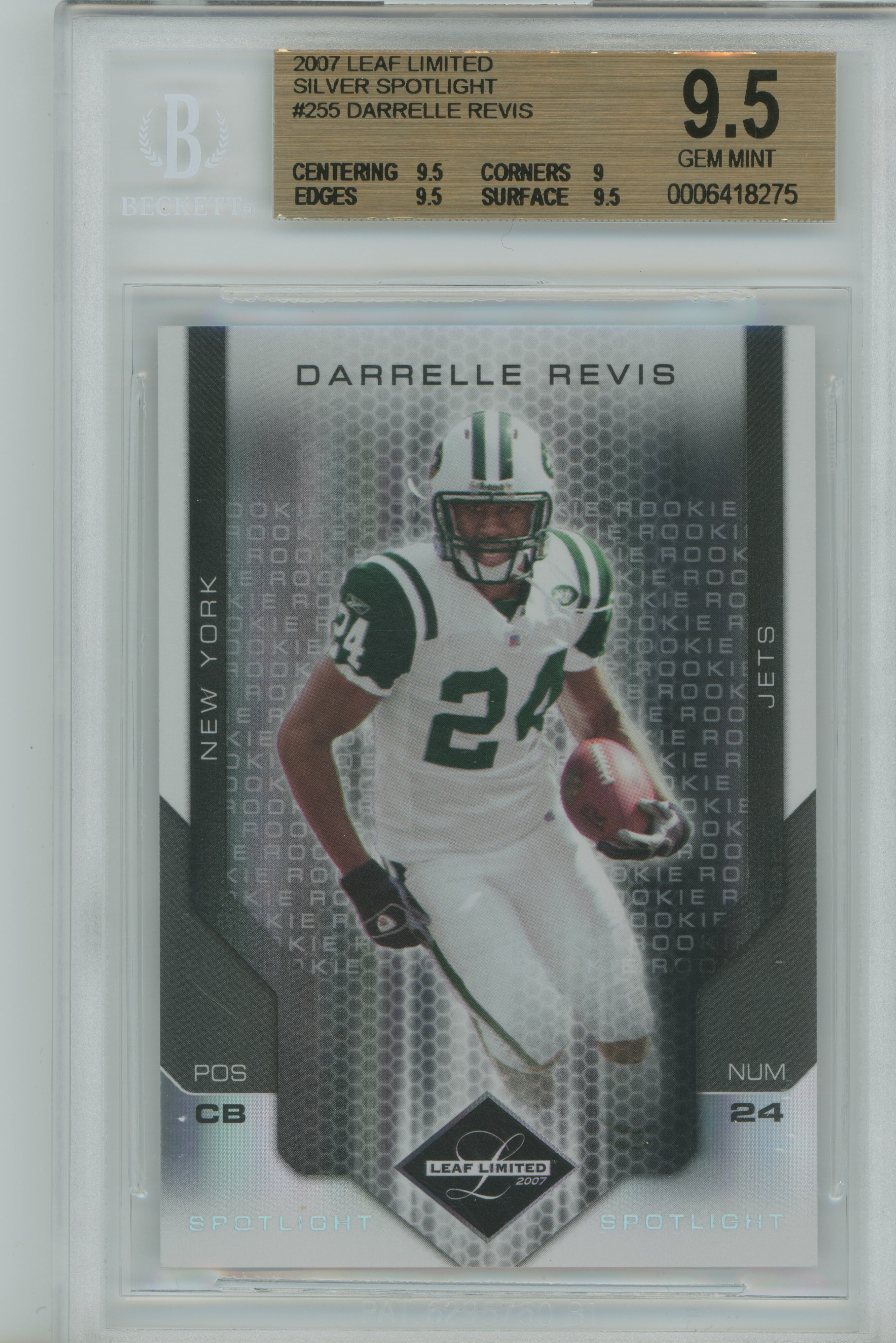 2007 Limited Silver Spotlight RC Darrelle Revis BGS 9.5