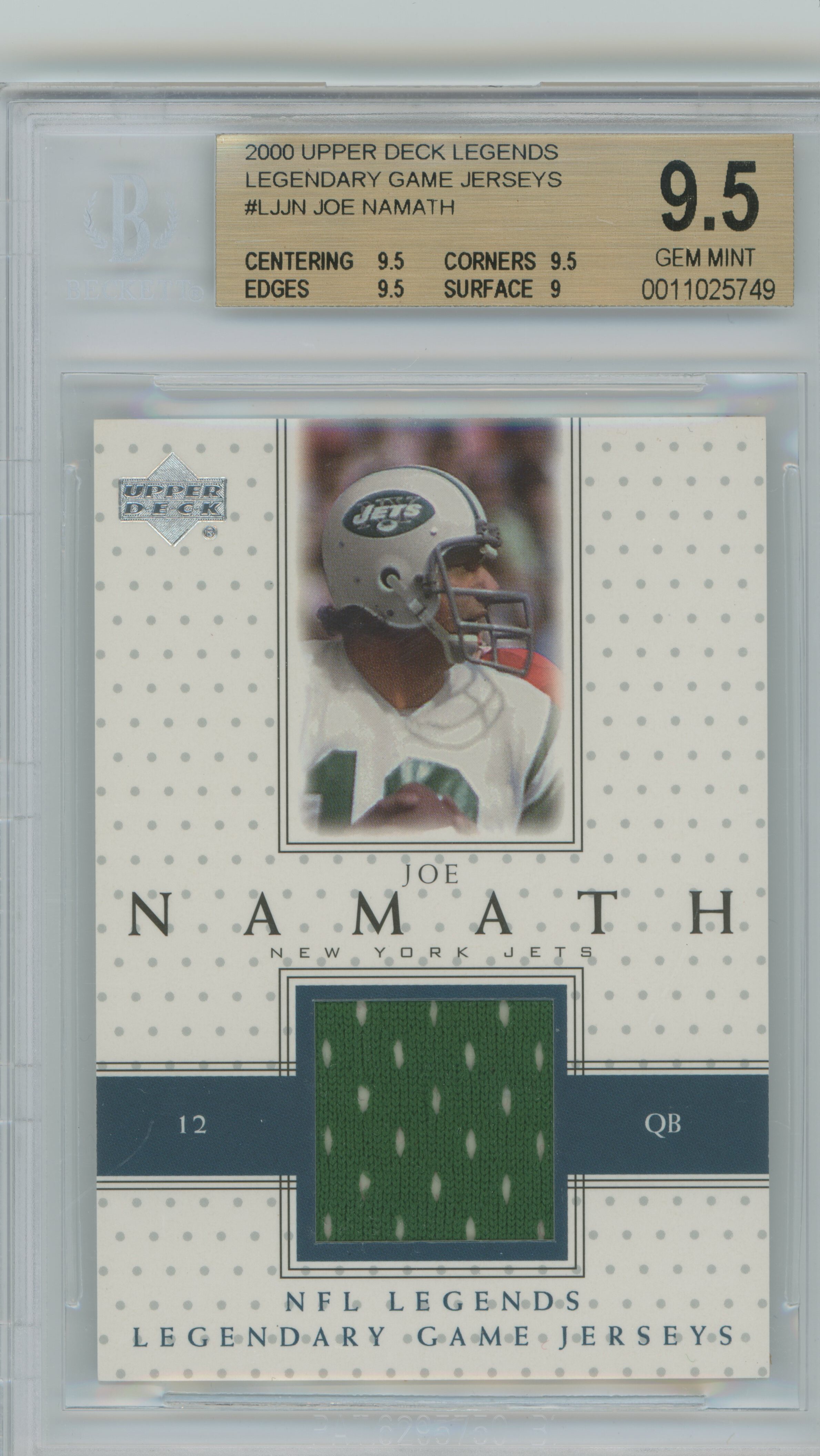 2000 Legends Legendary Game Jerseys Joe Namath BGS 9.5