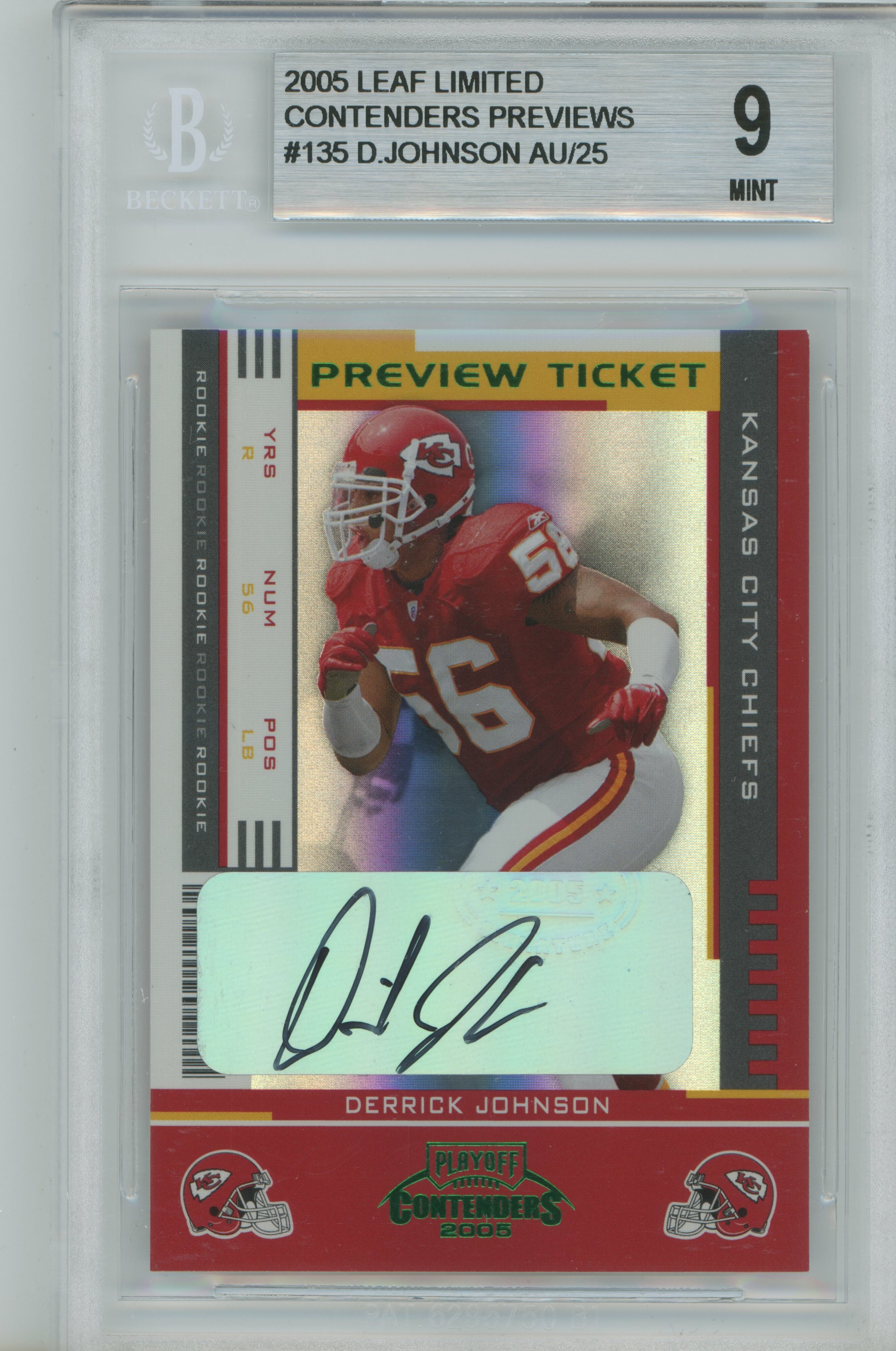 2005 Limited Contenders Previews Auto RC Derrick Johnson BGS 9