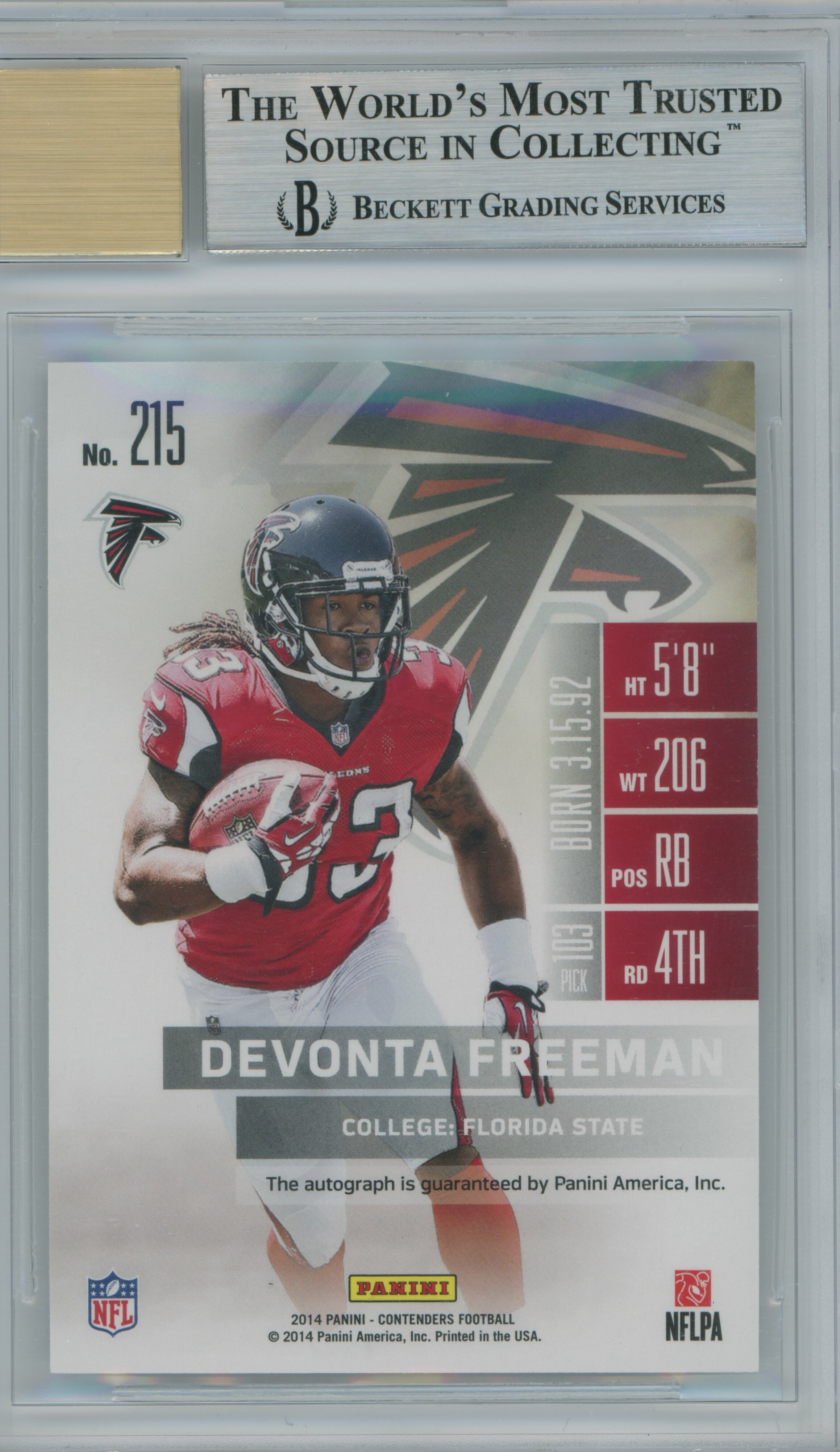 2014 Contenders Playoff Ticket Auto RC Devonte Freeman BGS 9