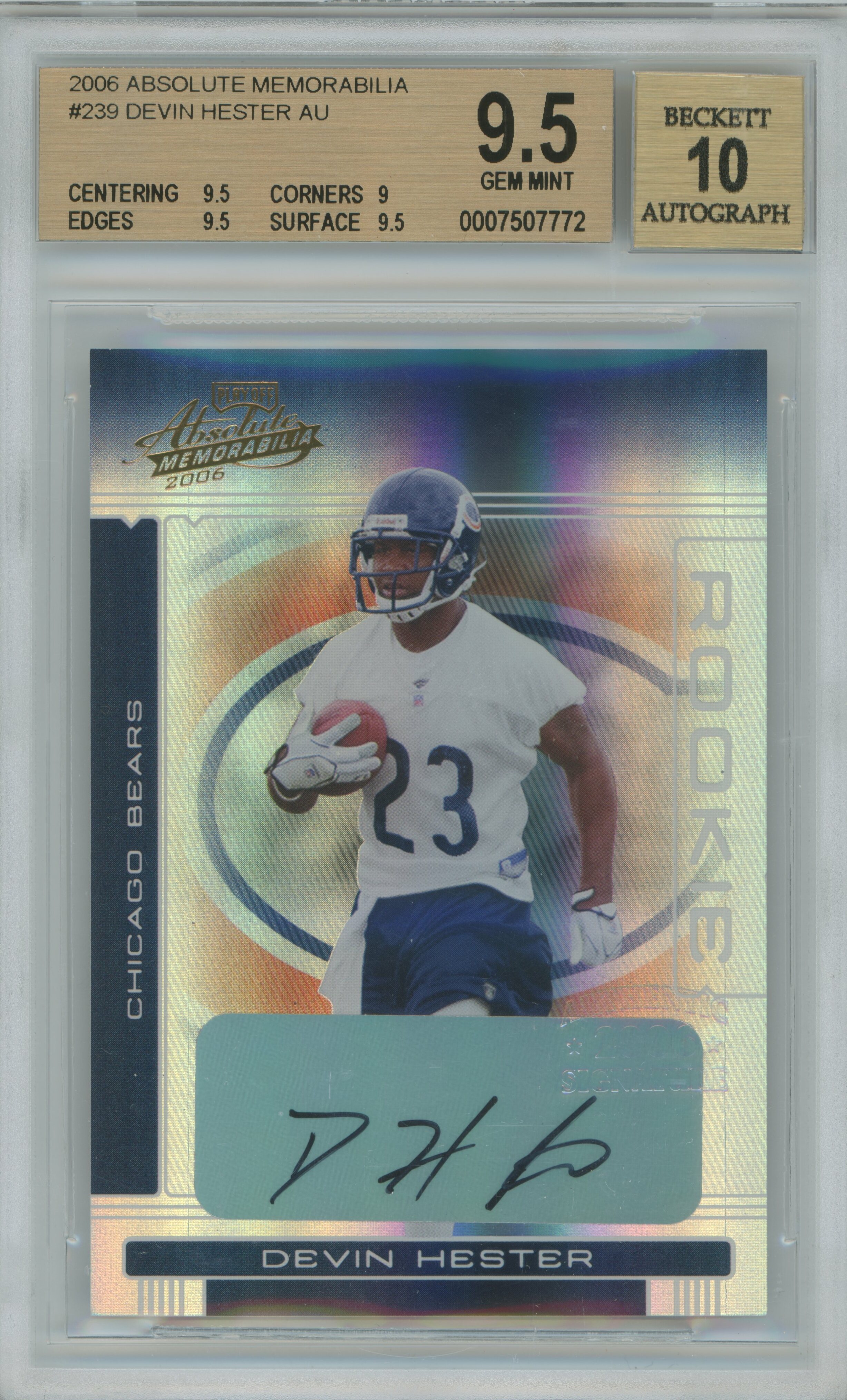 2006 Absolute Memorabilia Auto Devin Hester BGS 9.5