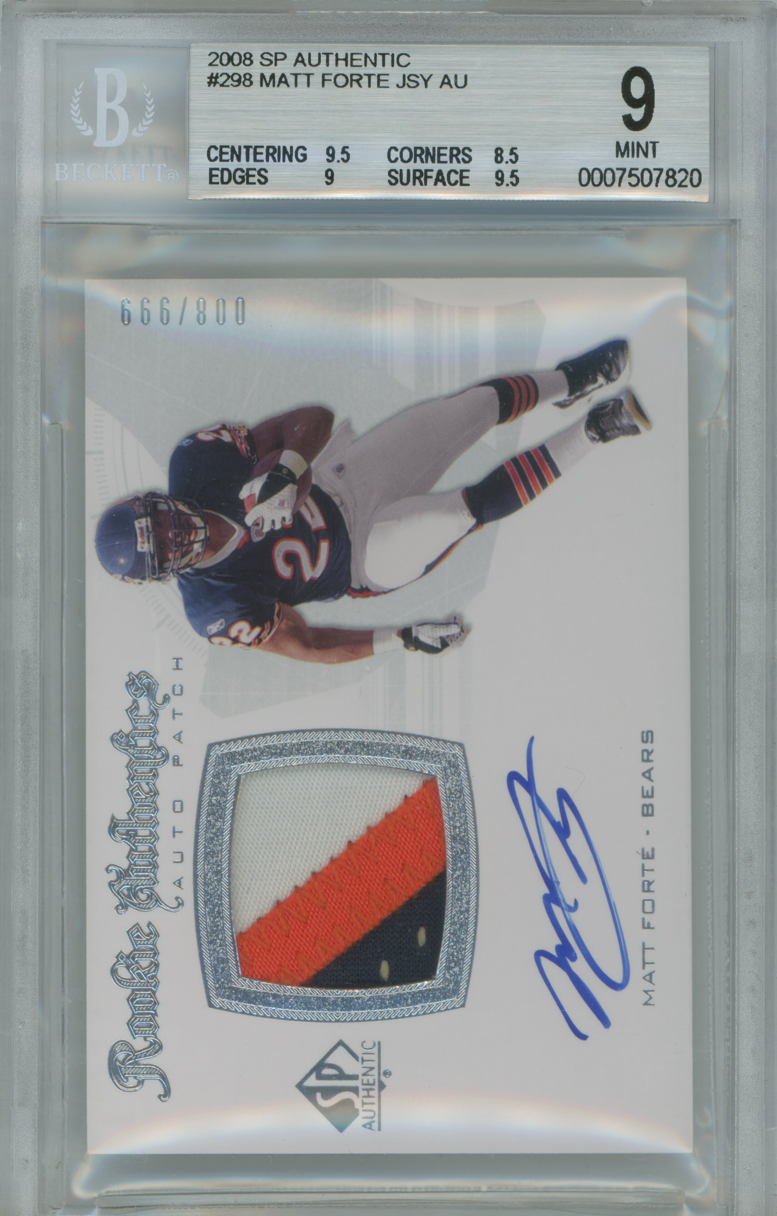 2008 SP Authentic Rookie Authentics Patch Auto Matt Forte BGS 9