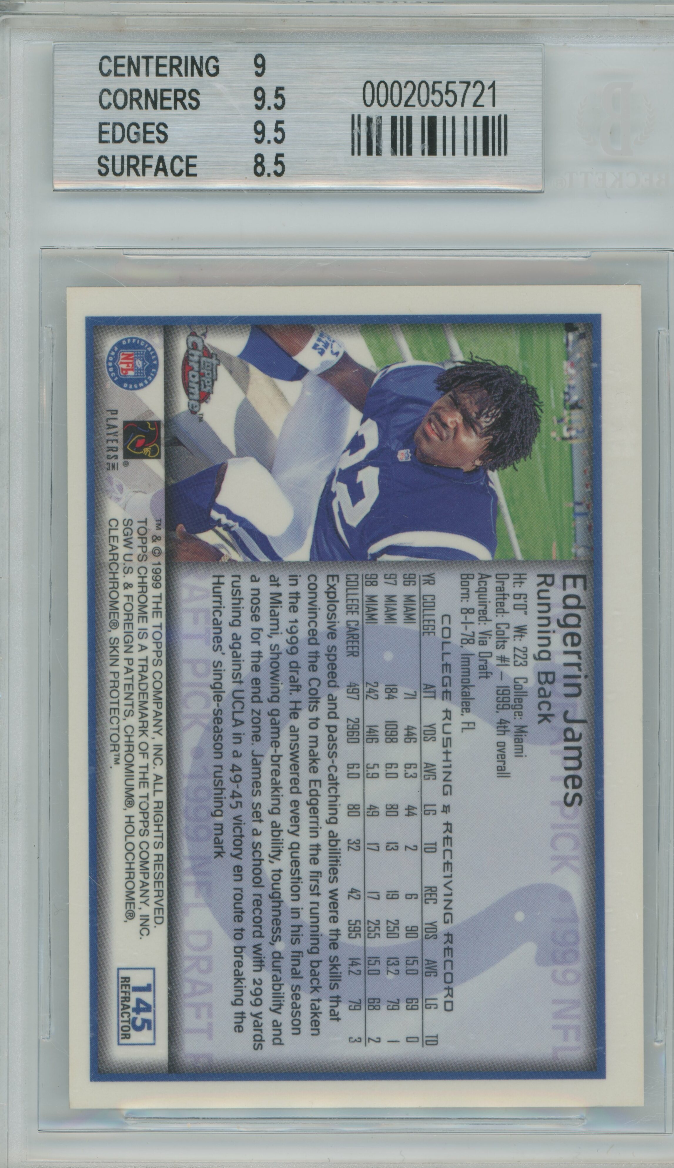 1999 Topps Chrome Refractor Edgerrin James BGS 9