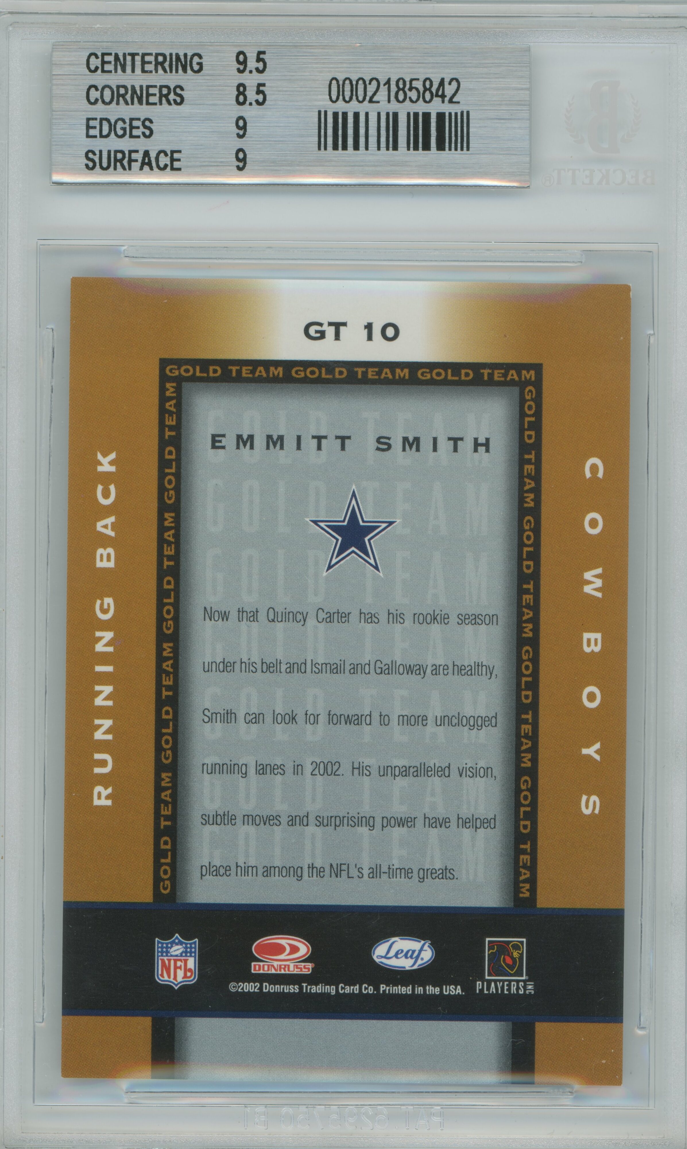 2002 Certified Gold Team Emmitt Smith BGS 9