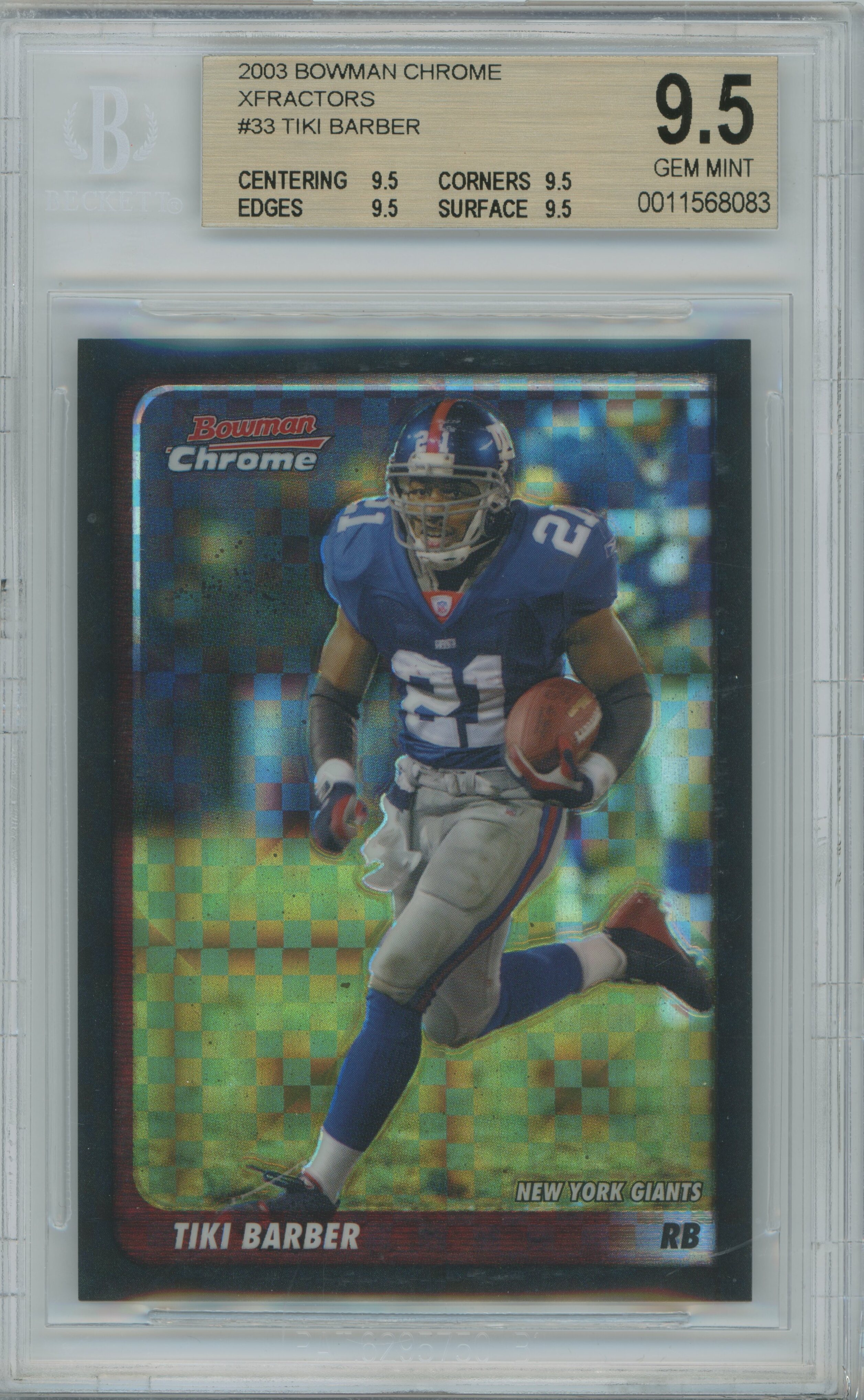 2003 Bowman Chrome Xfractor Tiki Barber BGS 9.5