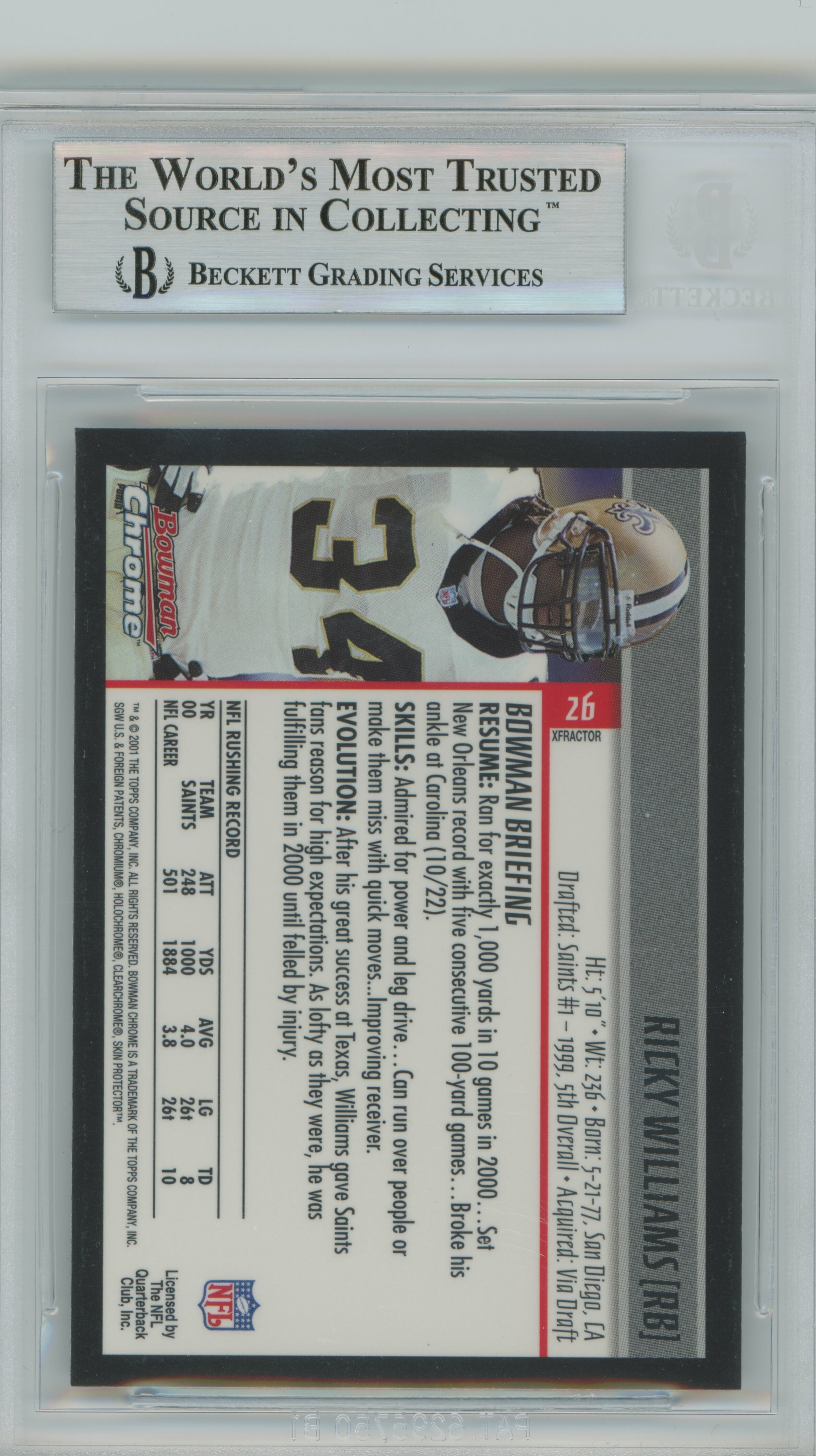 2001 Bowman Chrome Xfractor Ricky Williams BGS 9