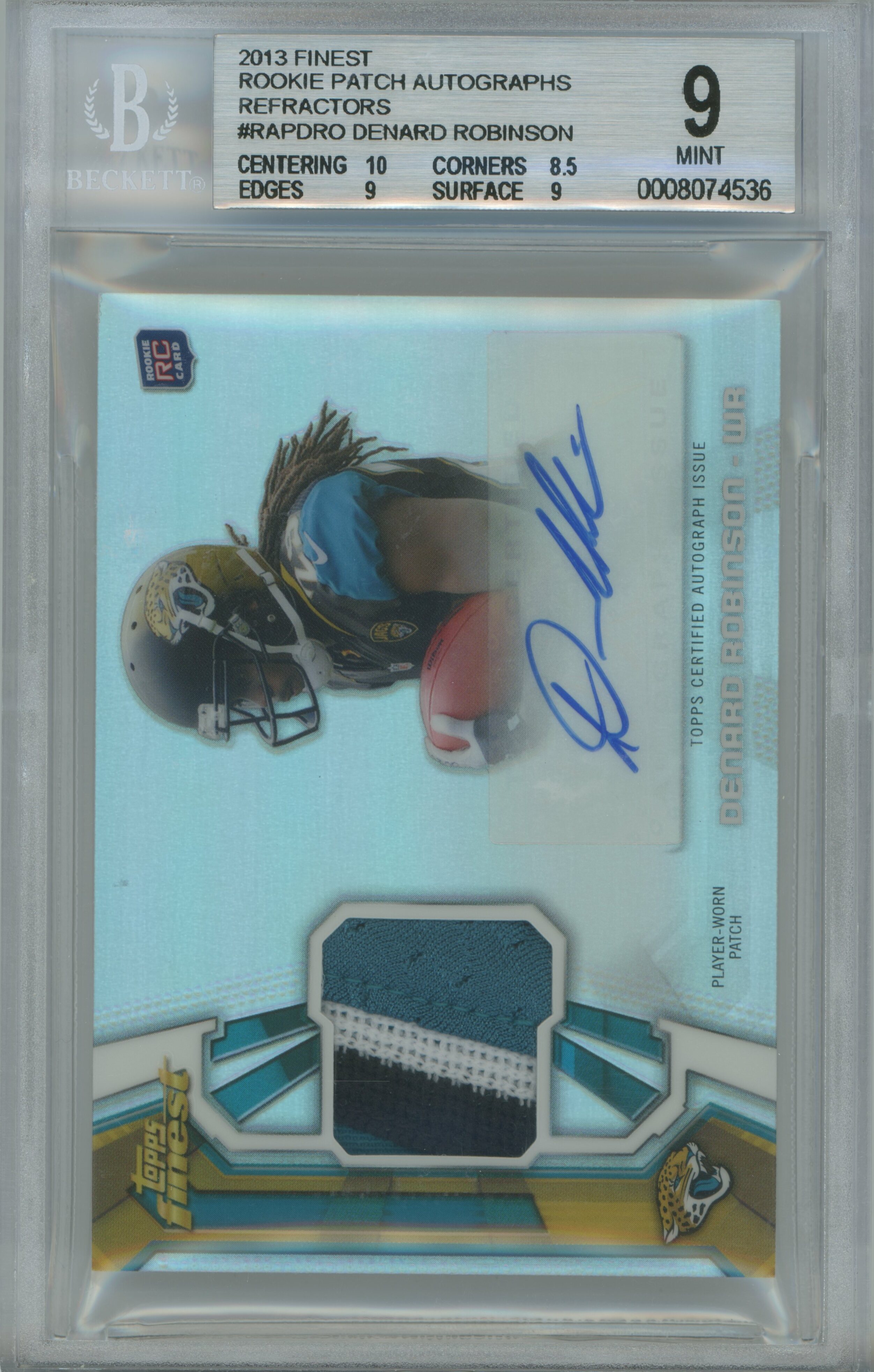 2013 Finest Refractor RPA Denard Robinson BGS 9