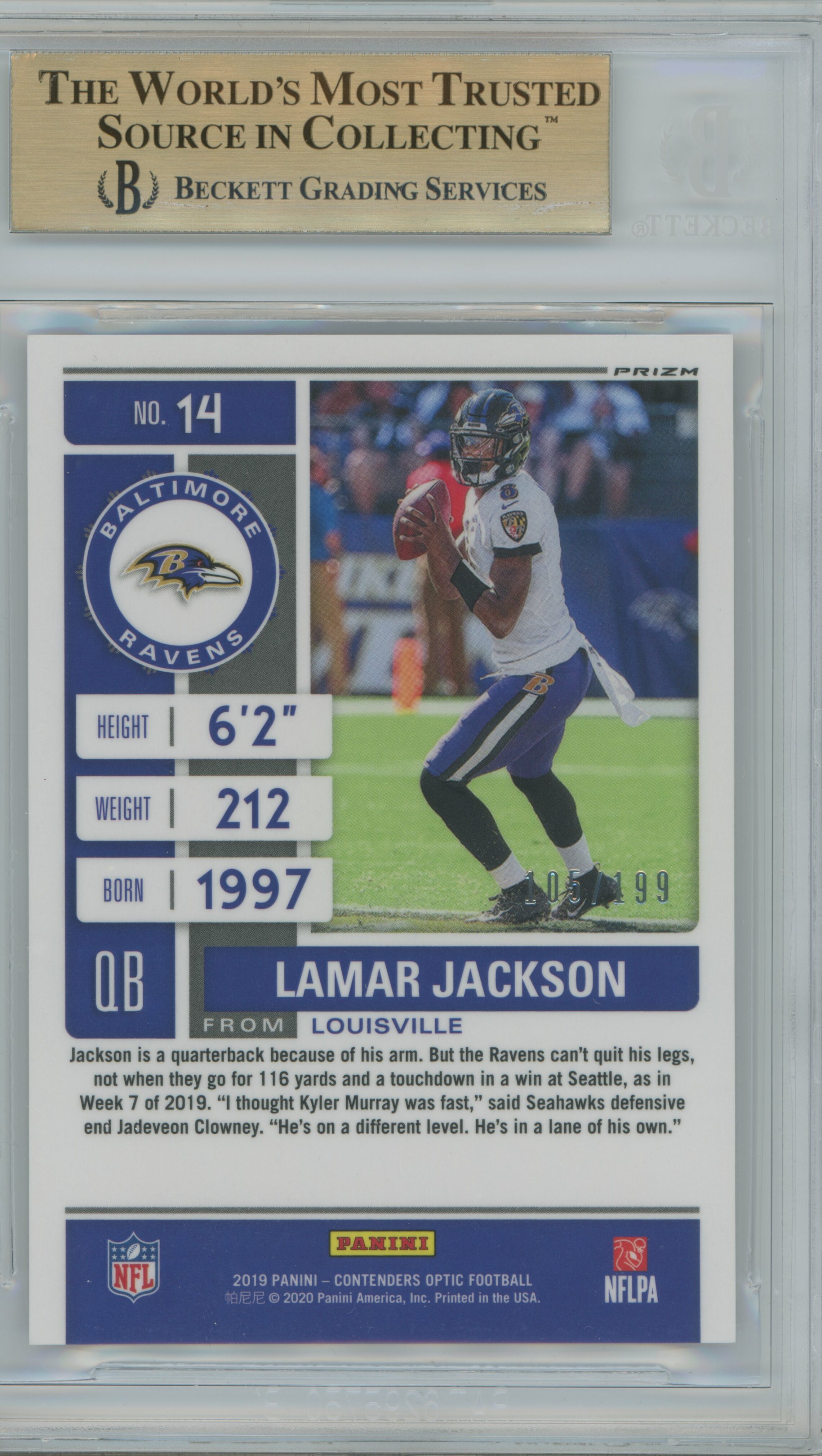 2019 Contenders Optic Red Lamar Jackson BGS 9.5