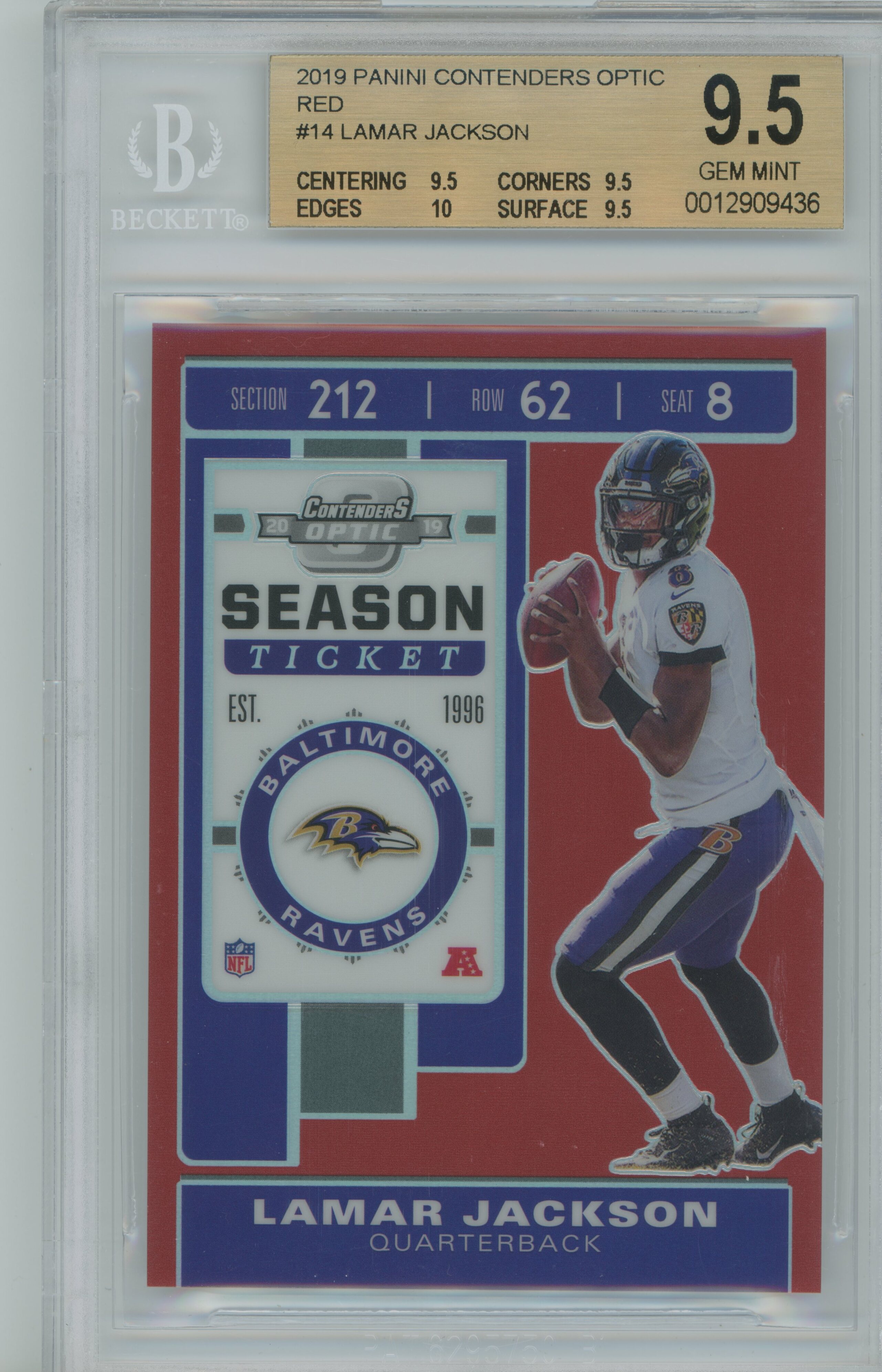 2019 Contenders Optic Red Lamar Jackson BGS 9.5