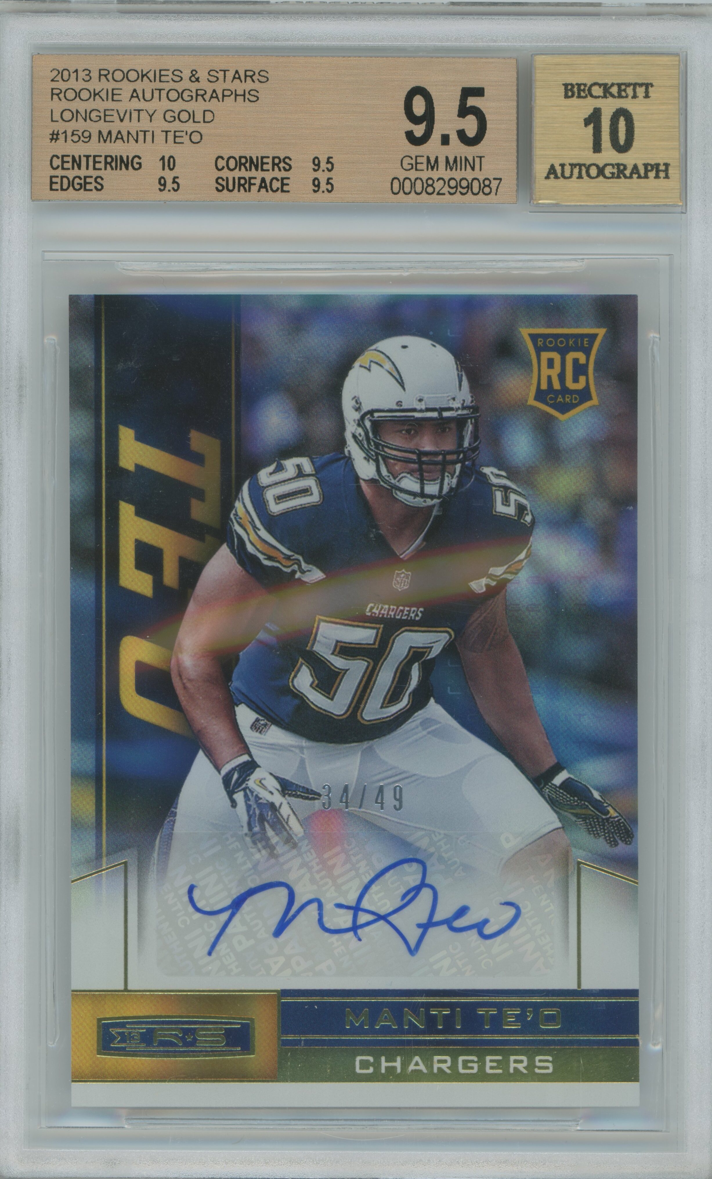 2013 Rookies & Stars Longevity Gold Auto RC Manti Te'o BGS 9.5