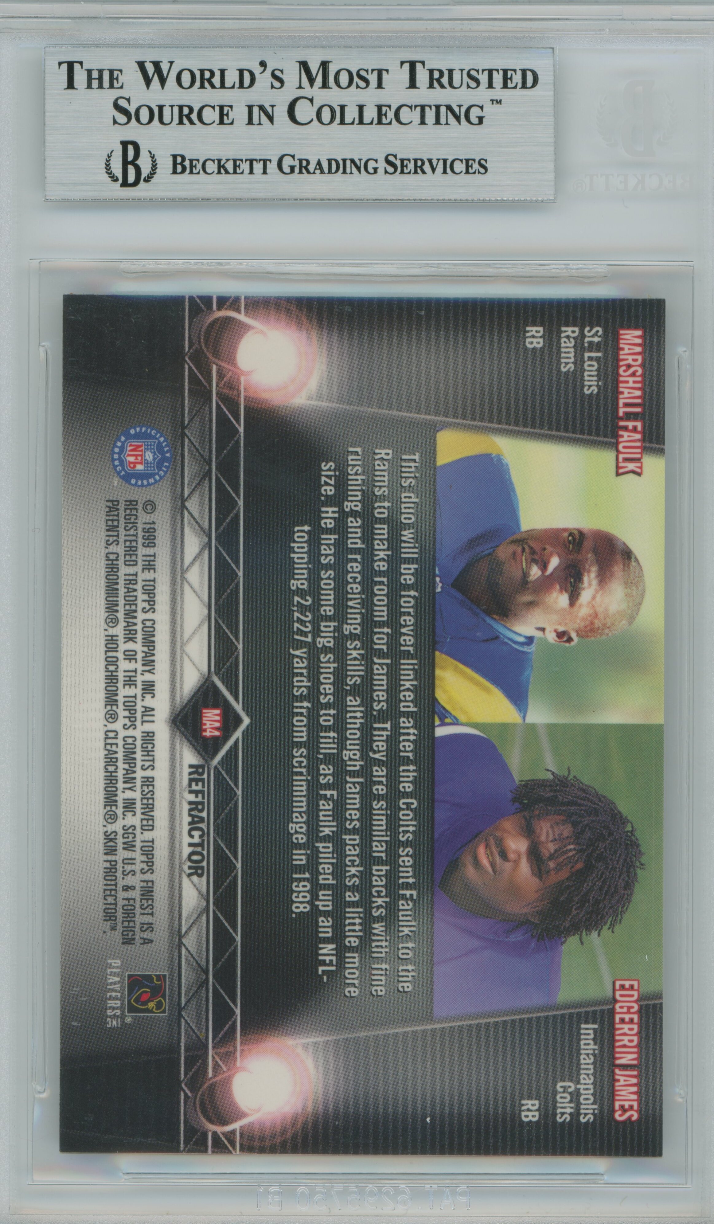 1999 Finest Main Attractions Refractor Marshall Faulk Edgerrin James RC BGS 9