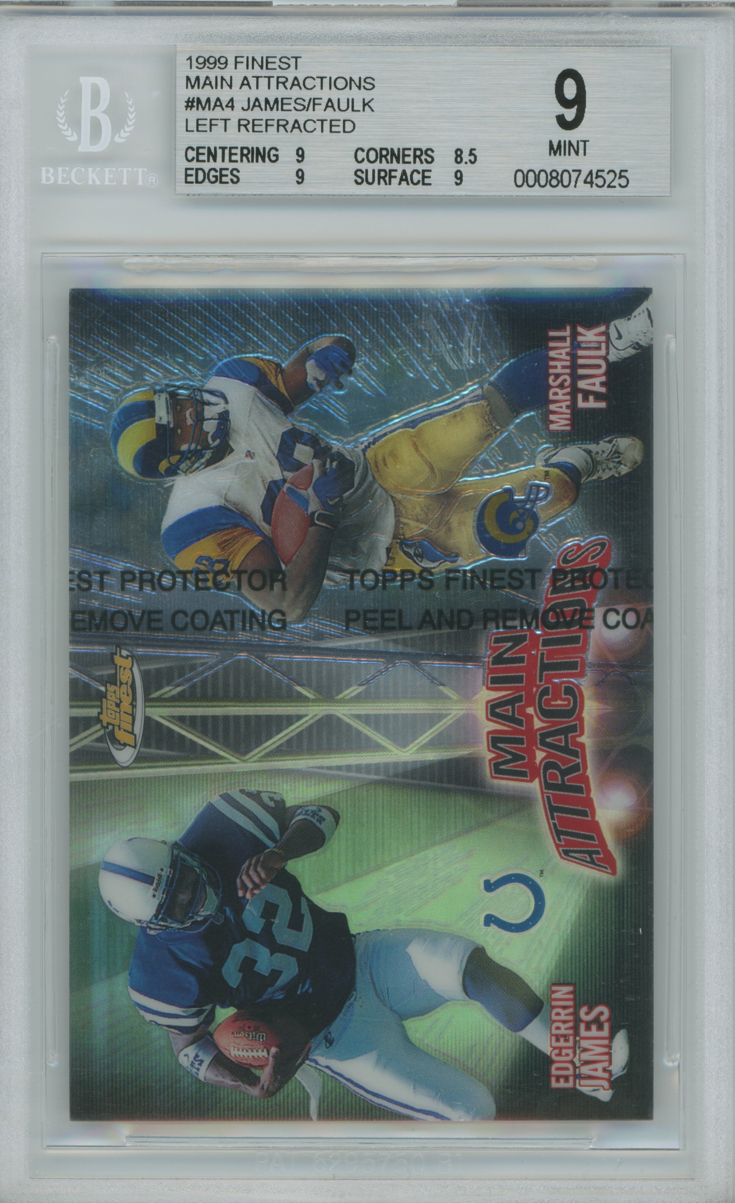 1999 Finest Main Attractions Refractor Marshall Faulk Edgerrin James RC BGS 9