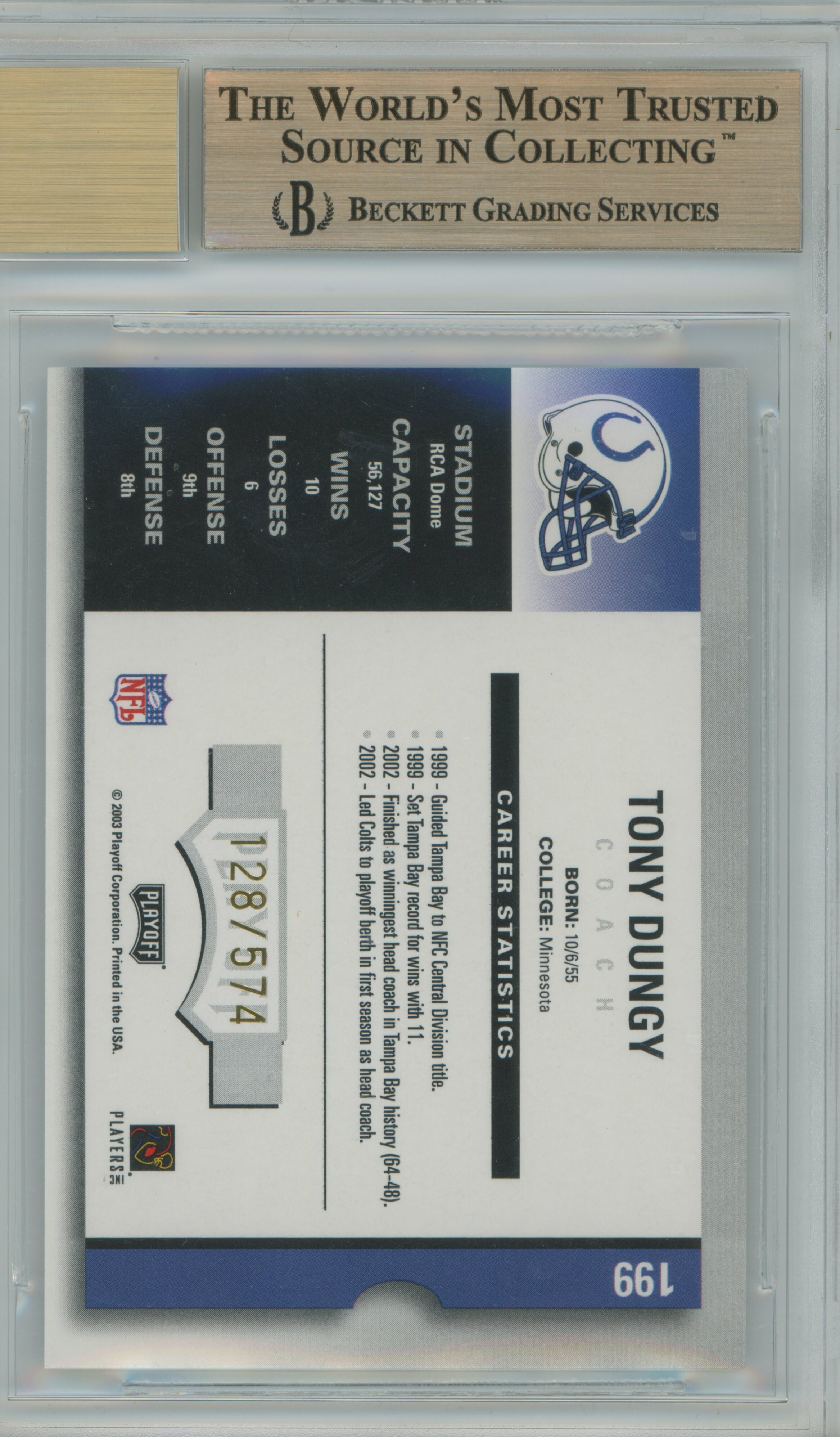 2003 Contenders Auto Tony Dungy BGS 9.5