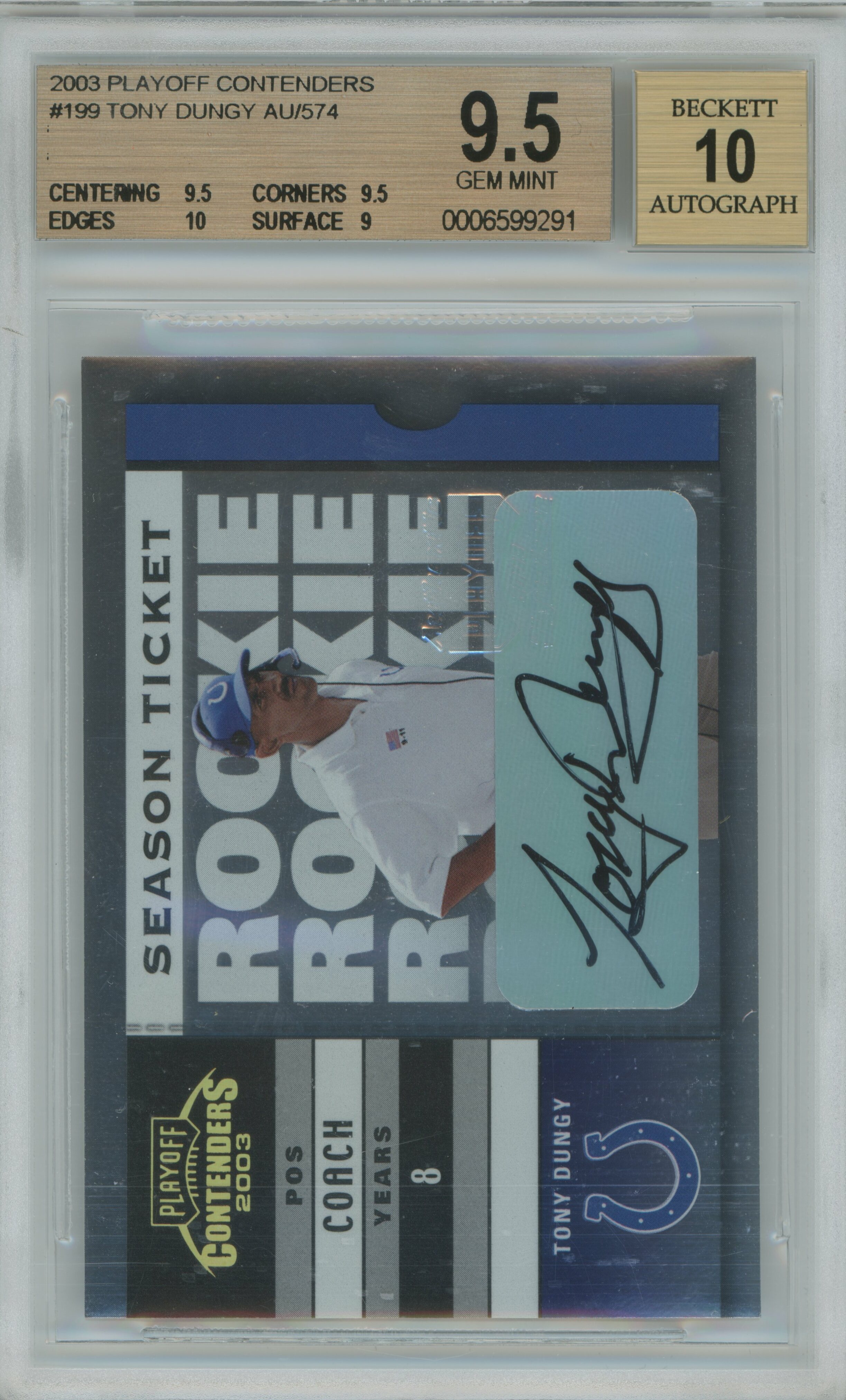 2003 Contenders Auto Tony Dungy BGS 9.5