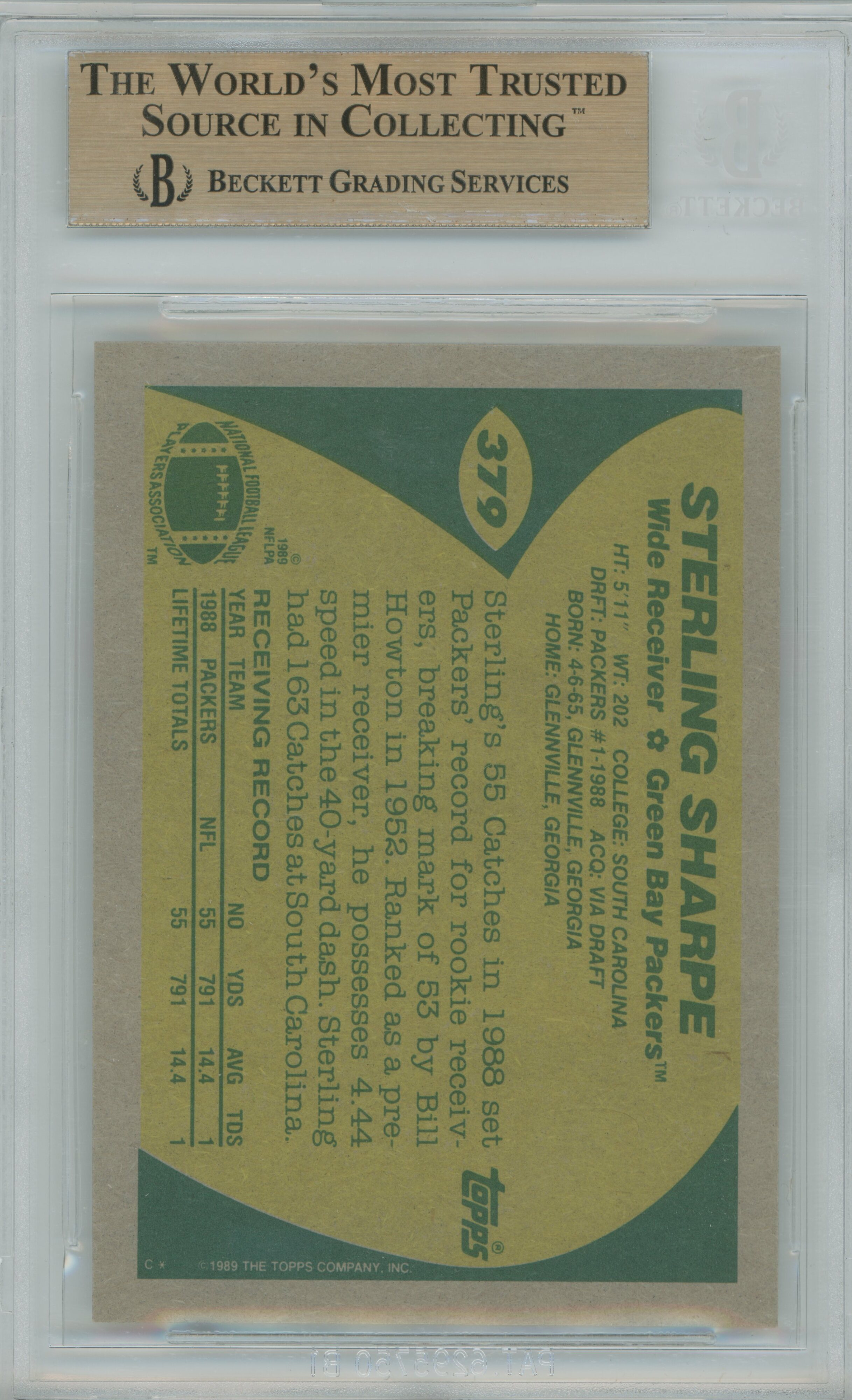 1989 Topps RC Sterling Sharpe BGS 9.5