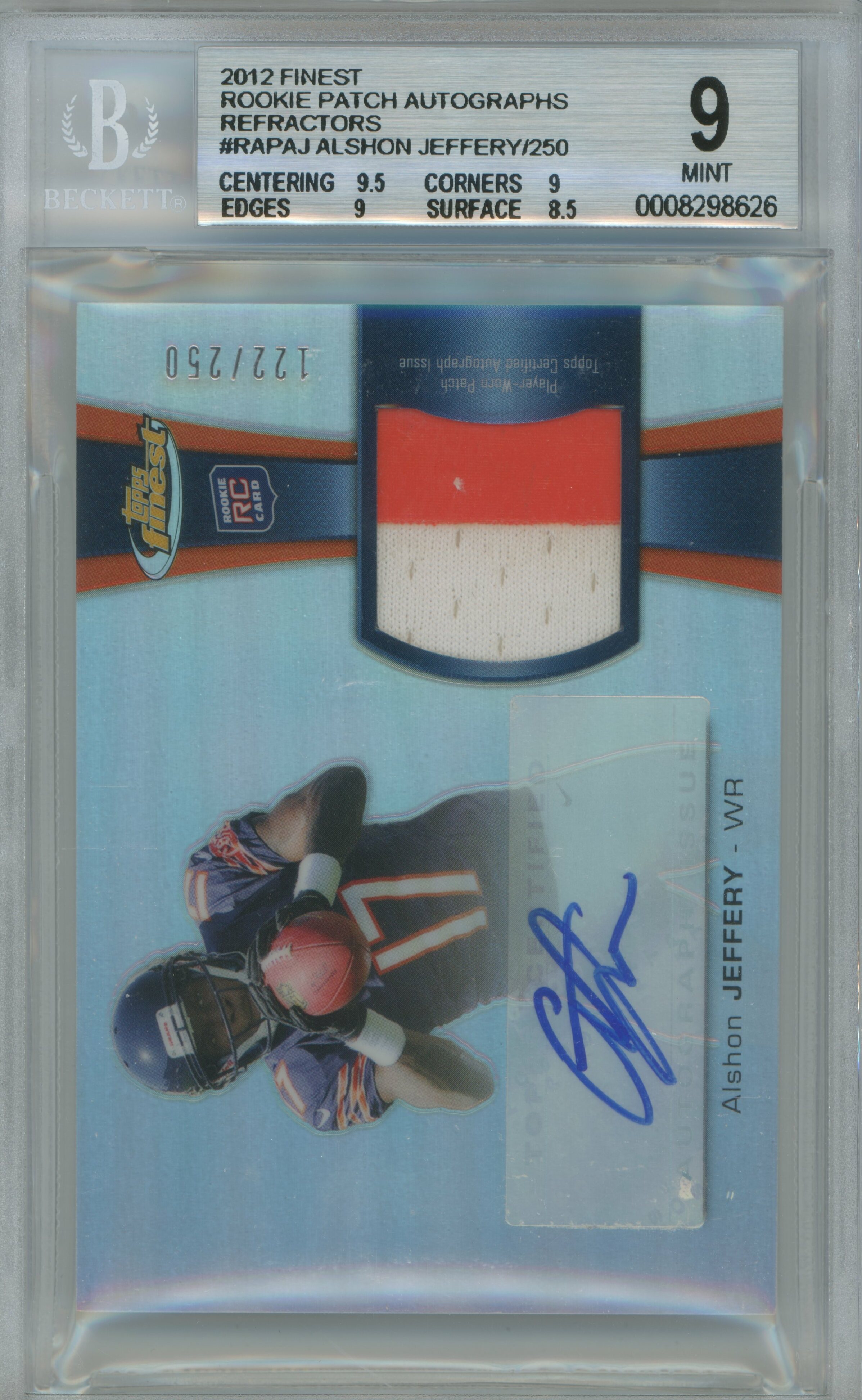 2012 Finest Refractor RPA Alshon Jeffery BGS 9