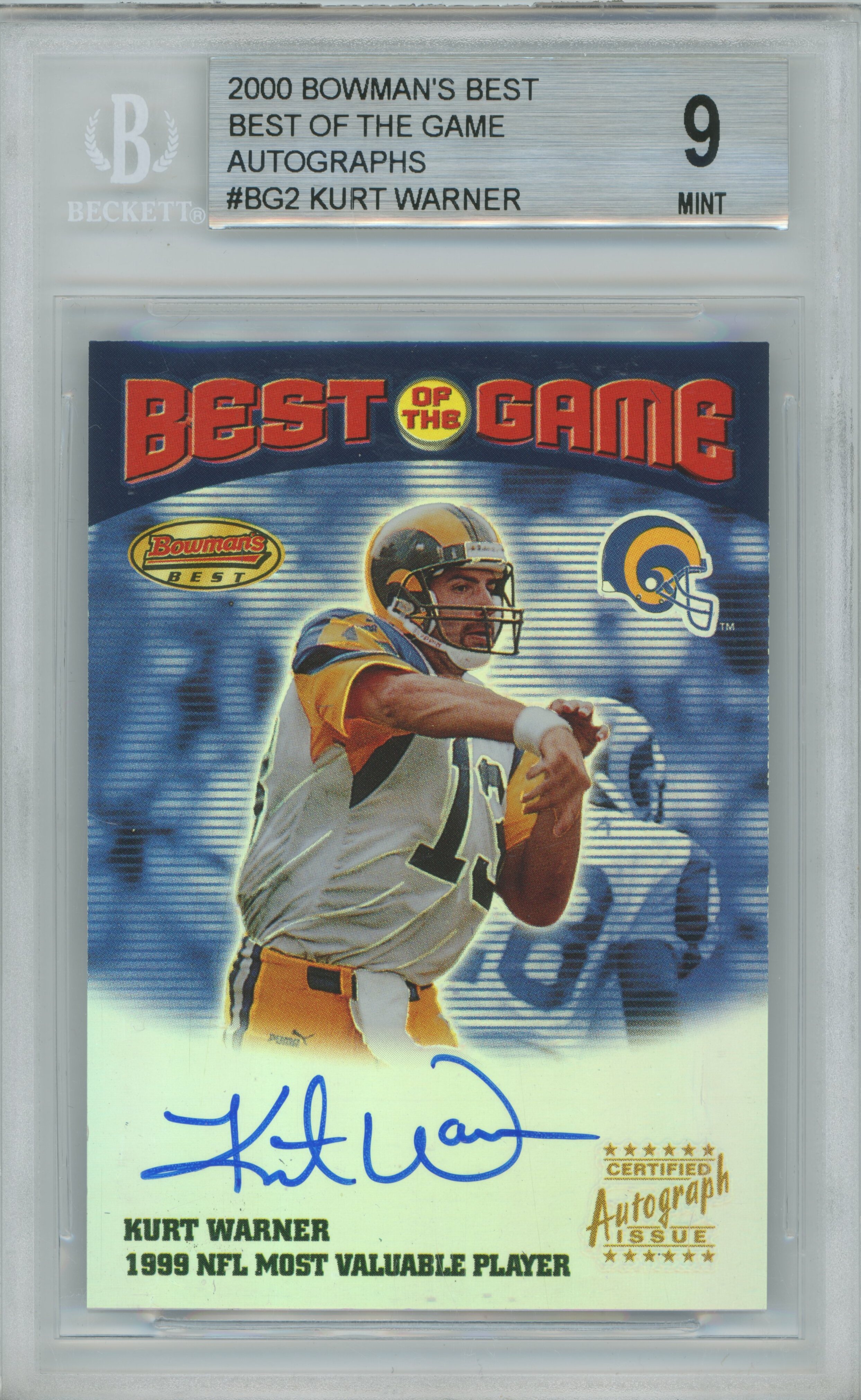 2000 Bowman's Best Best of the Game Auto Kurt Warner BGS 9