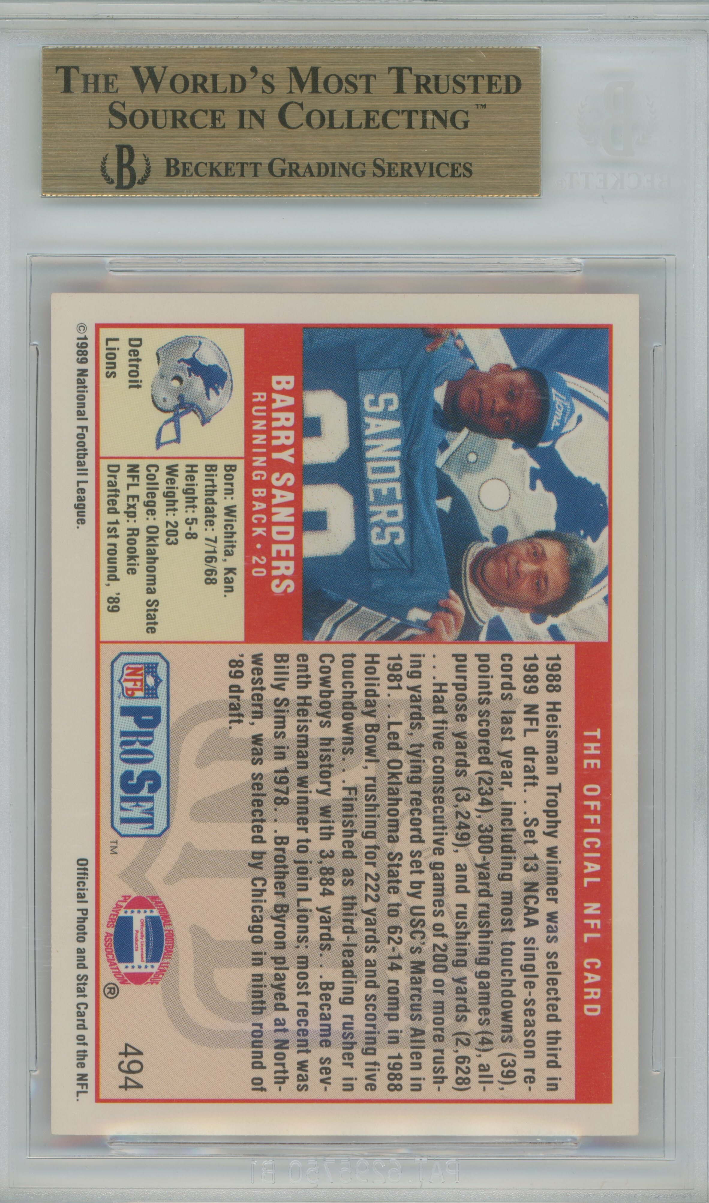 1989 Pro Set RC Barry Sanders BGS 9.5