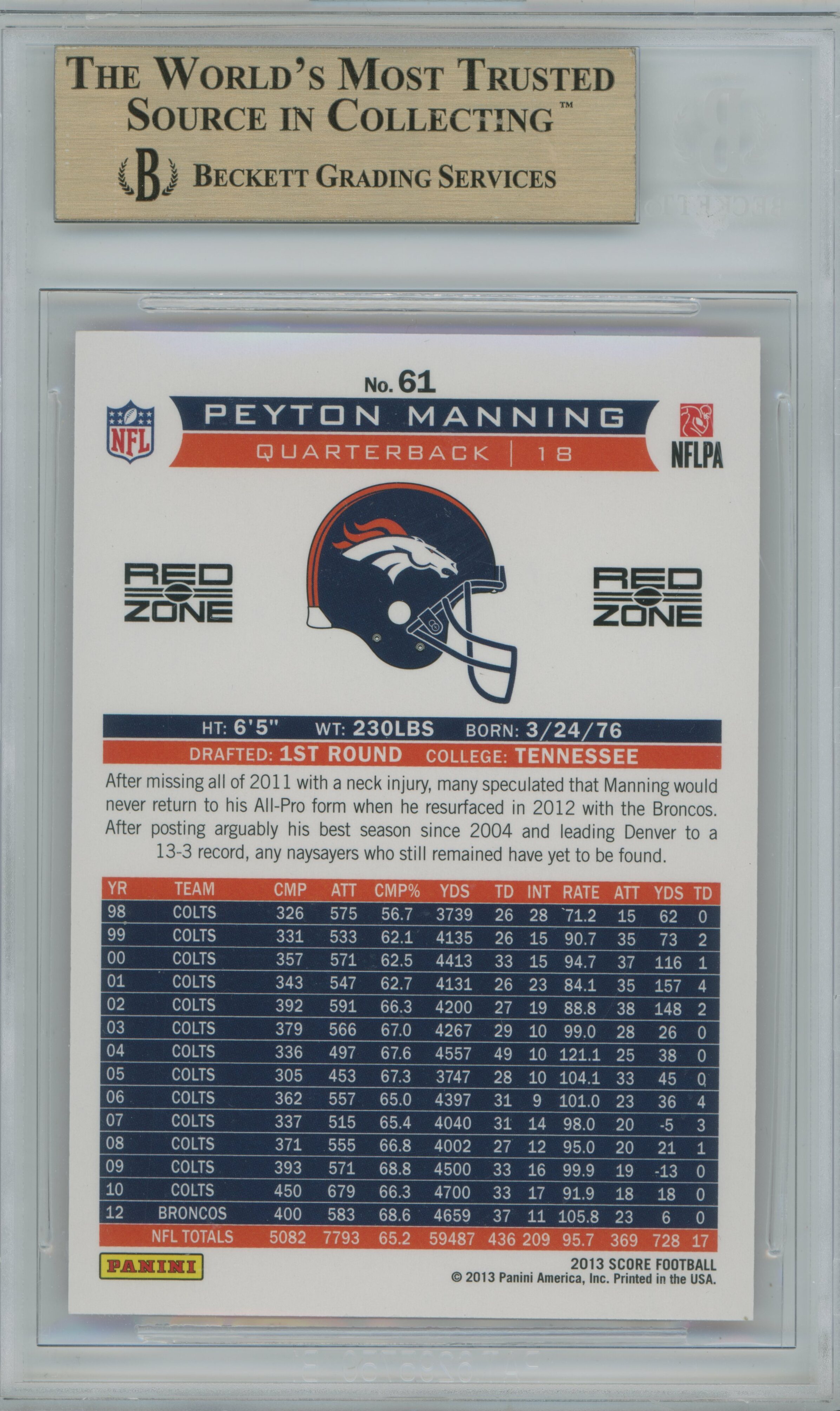 2013 Score Red Zone Peyton Manning BGS 9.5