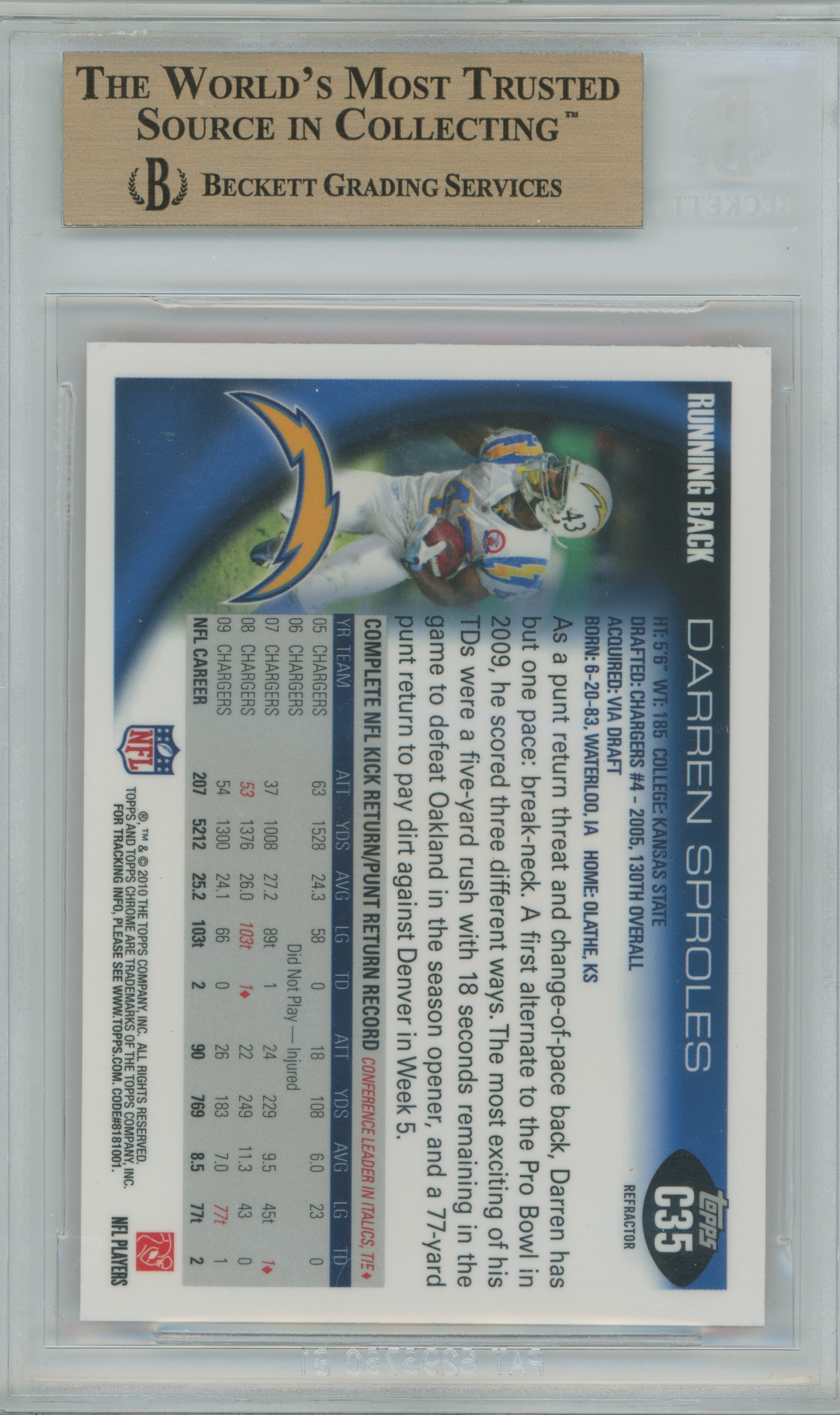 2010 Topps Chrome Orange Refractor Darren Sproles BGS 9.5