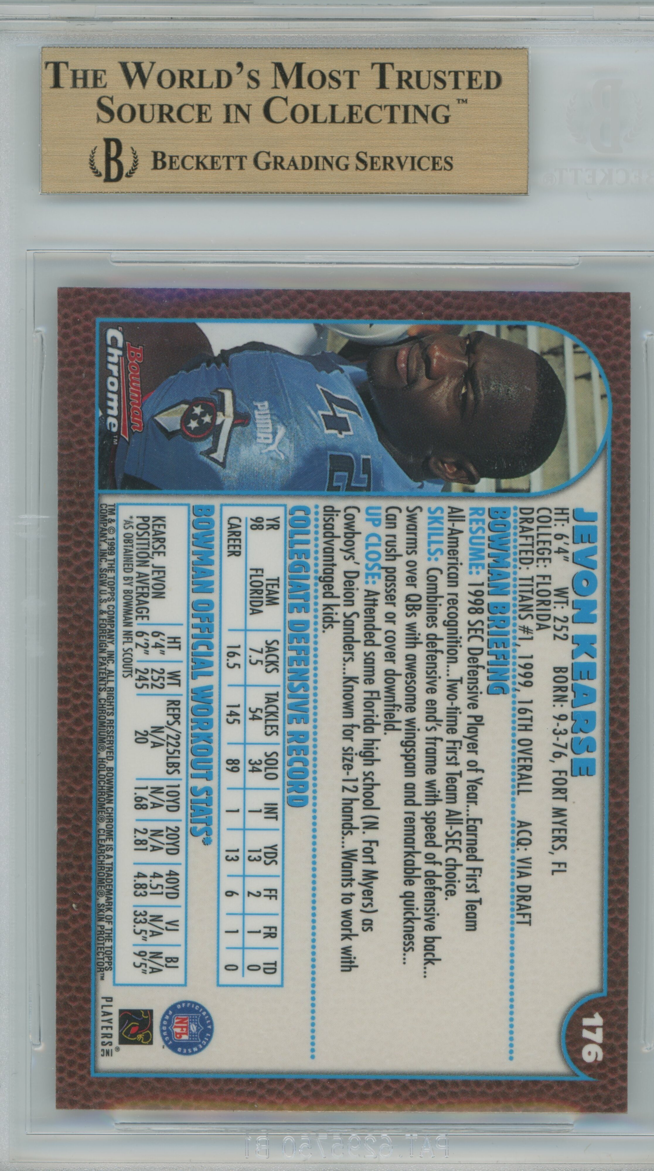 1999 Bowman Chrome RC Jevon Kearse BGS 9.5