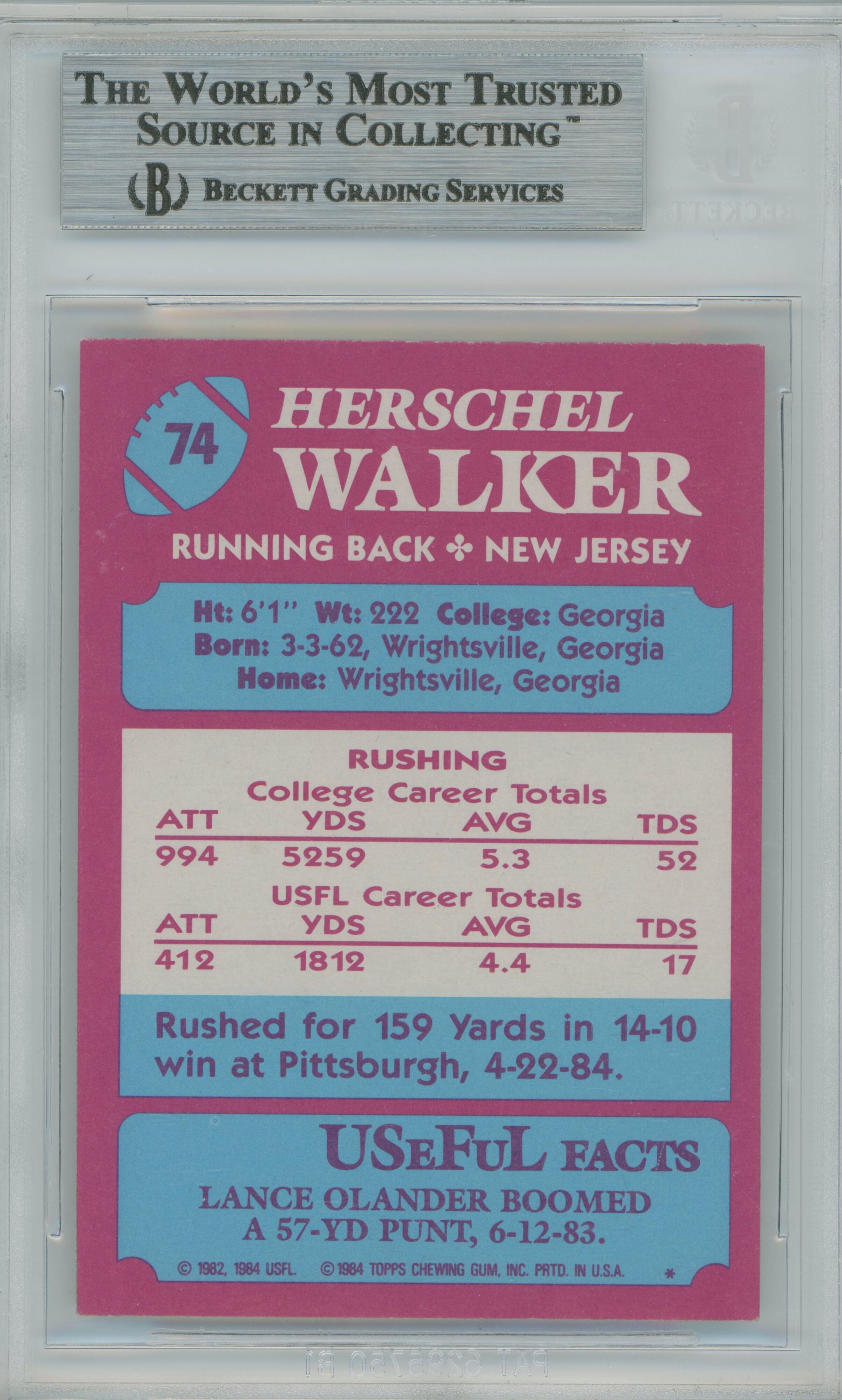 1984 Topps USFL Herschel Walker BGS 8.5
