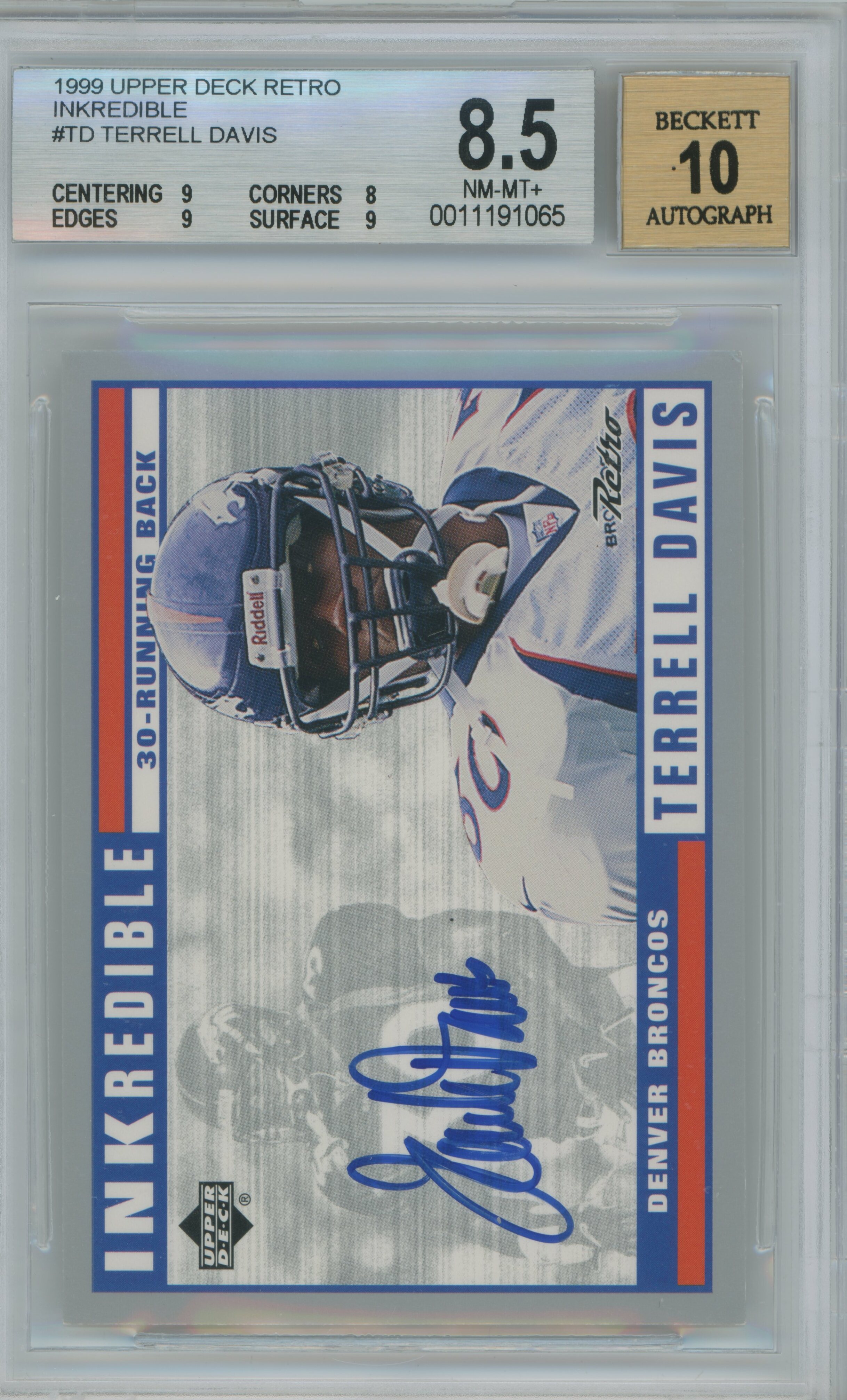 1999 Upper Deck Retro Inkredible Auto Terrell Davis BGS 8.5