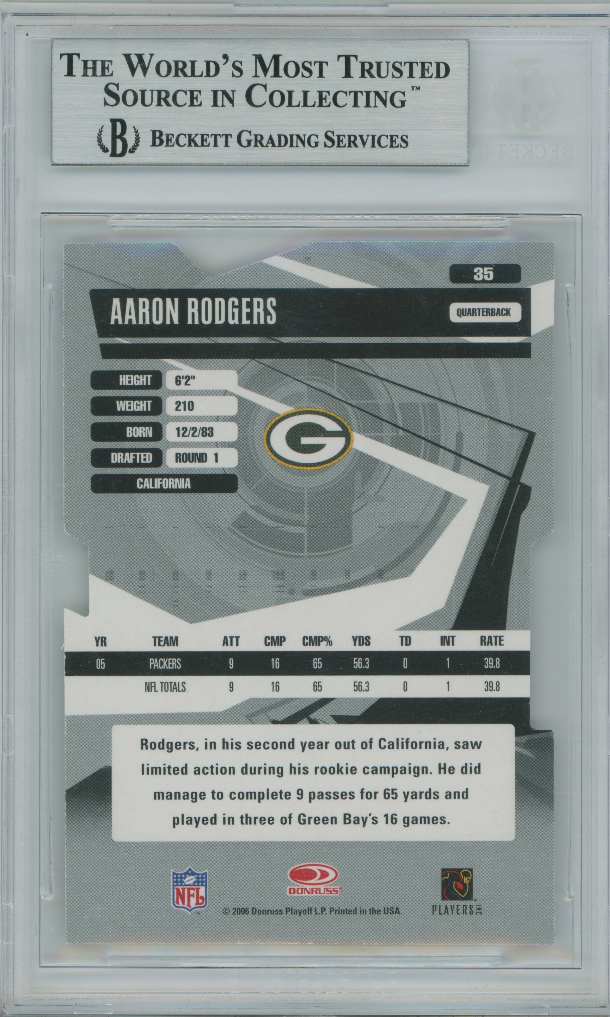 2006 Elite Aspirations Aaron Rodgers BGS 9