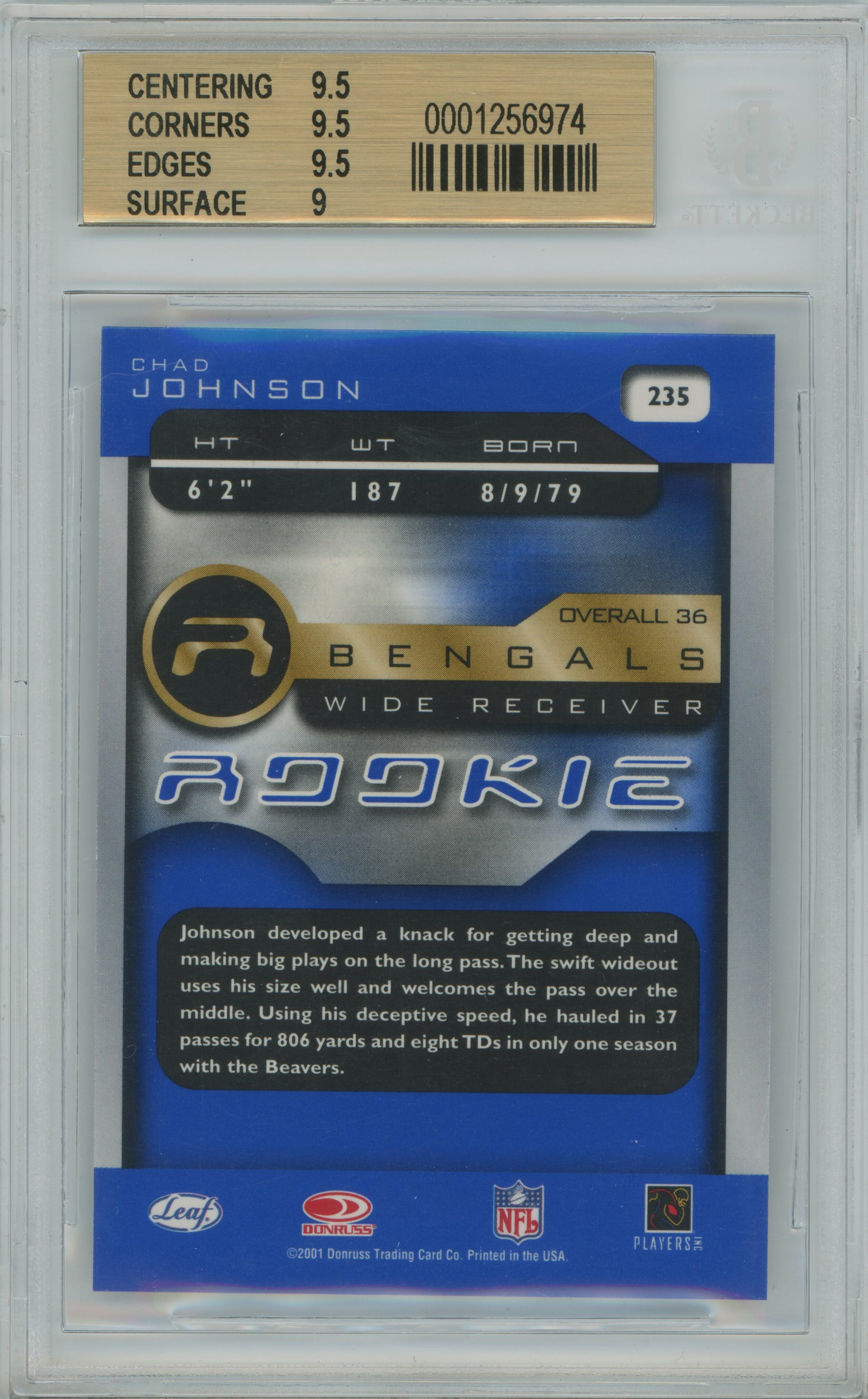2001 Quantum Leaf Graded Series Chad Johnson BGS 9.5