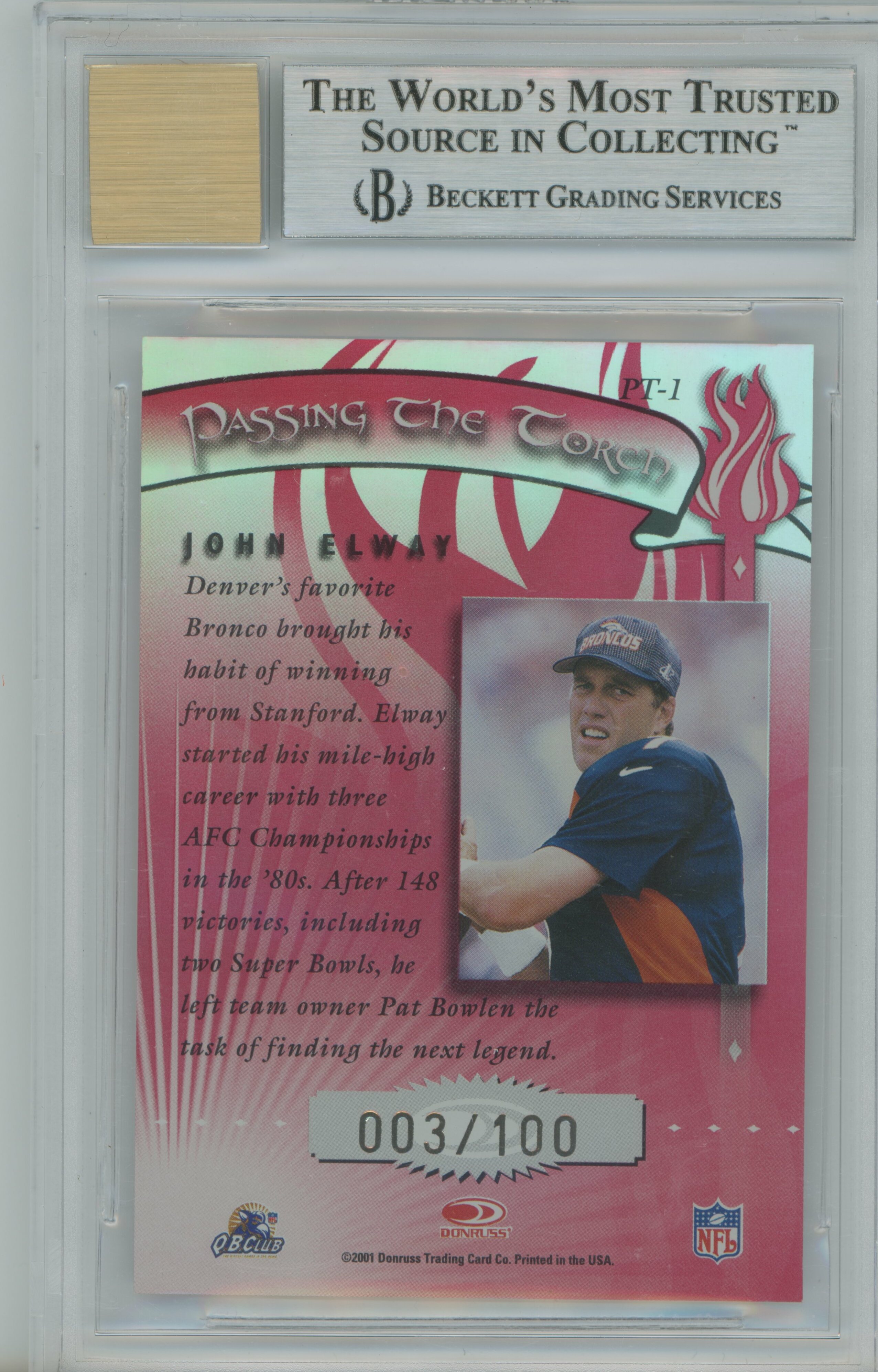 2001 Elite Passing the Torch Auto John Elway BGS 9