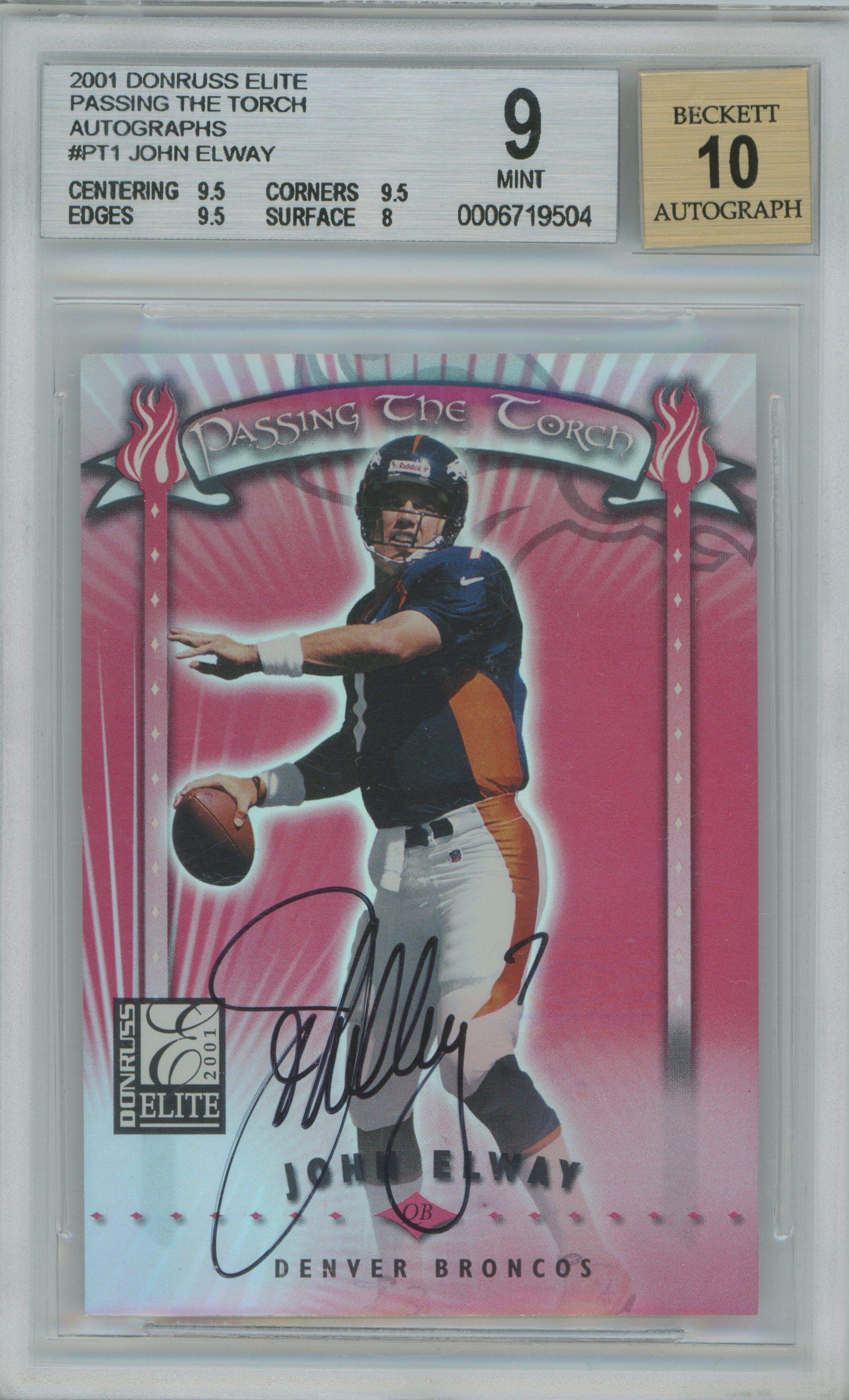 2001 Elite Passing the Torch Auto John Elway BGS 9