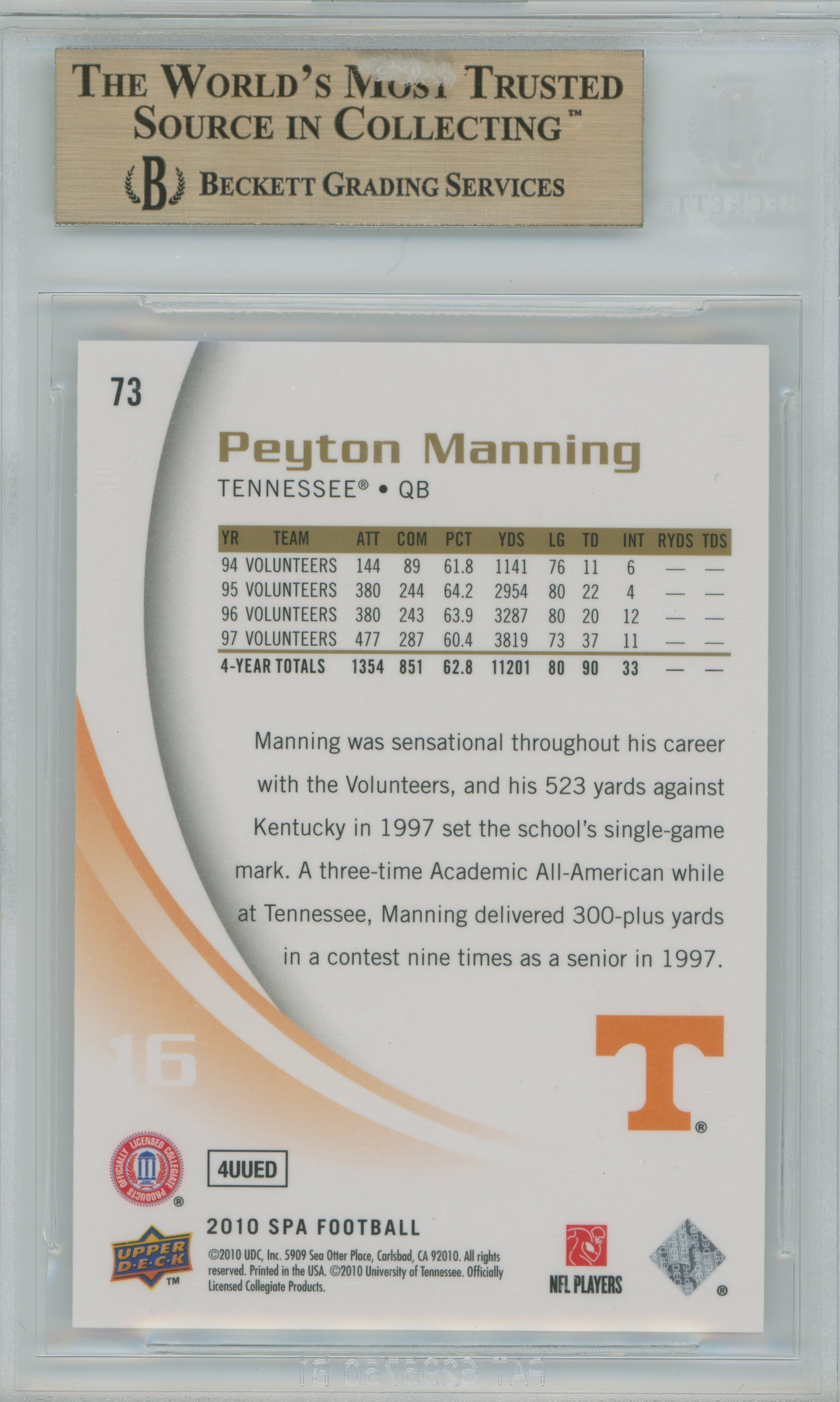 2010 SP Authentic Peyton Manning BGS 9.5