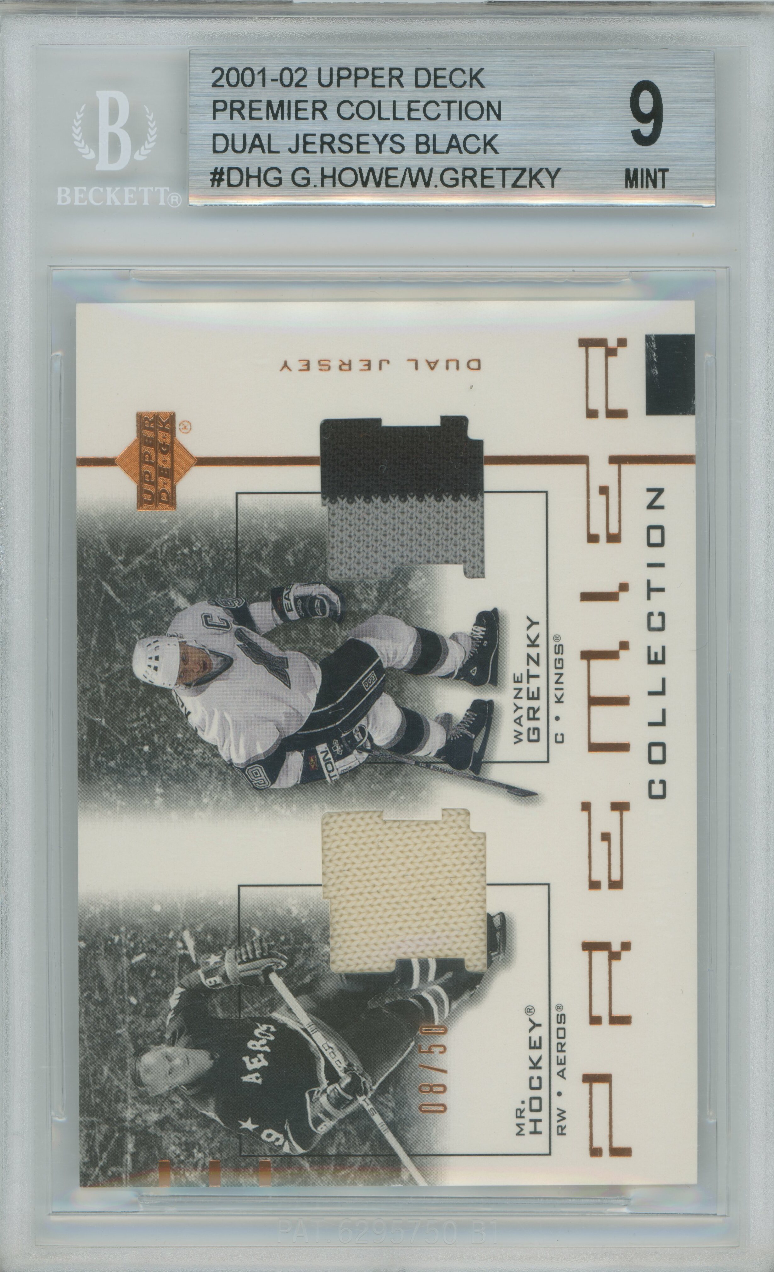 2001-02 Premier Collection Black Dual Jersey Gordie Howe Wayne Gretzky BGS 9