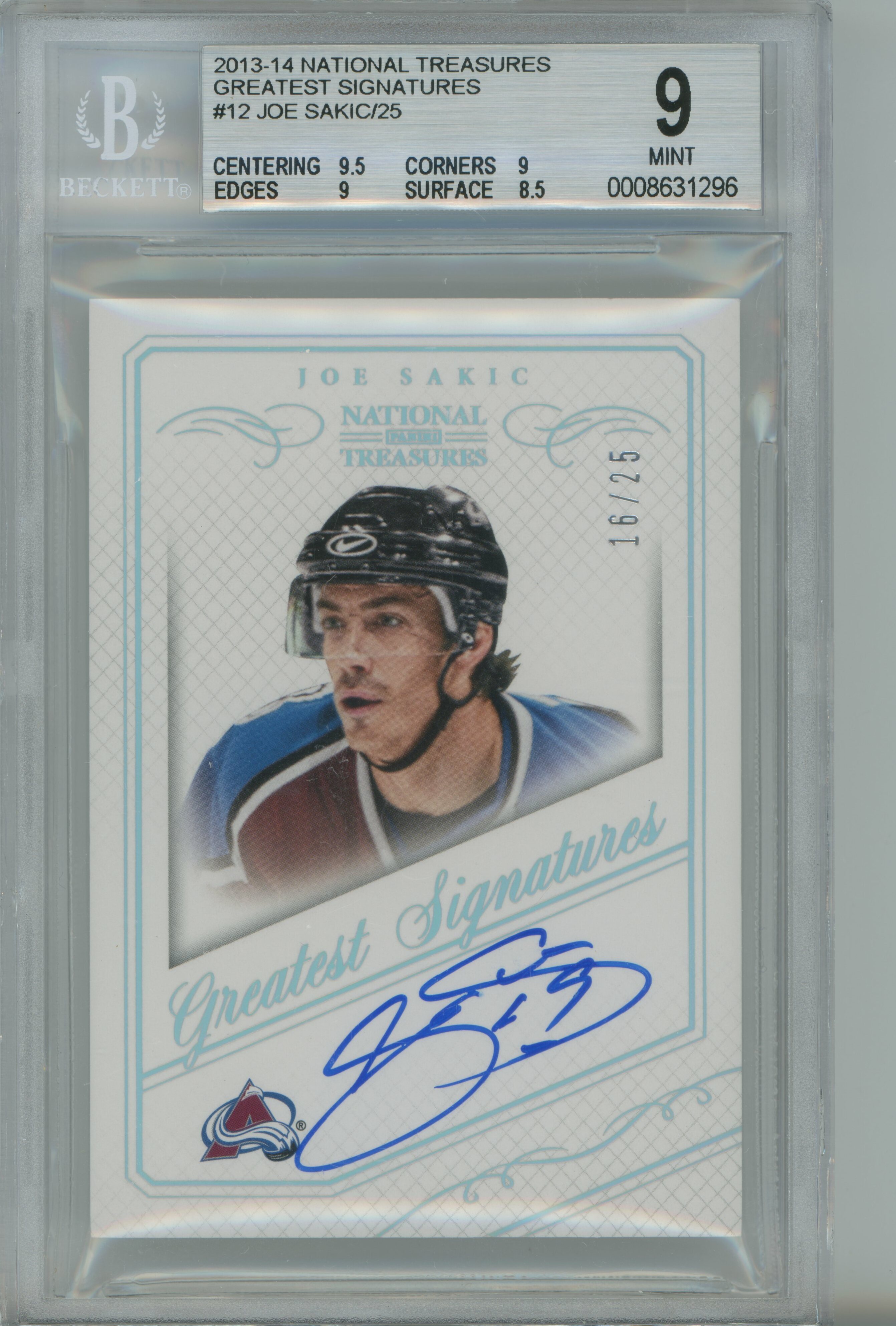2013-14 National Treasures Greatest Signatures Auto Joe Sakic BGS 9