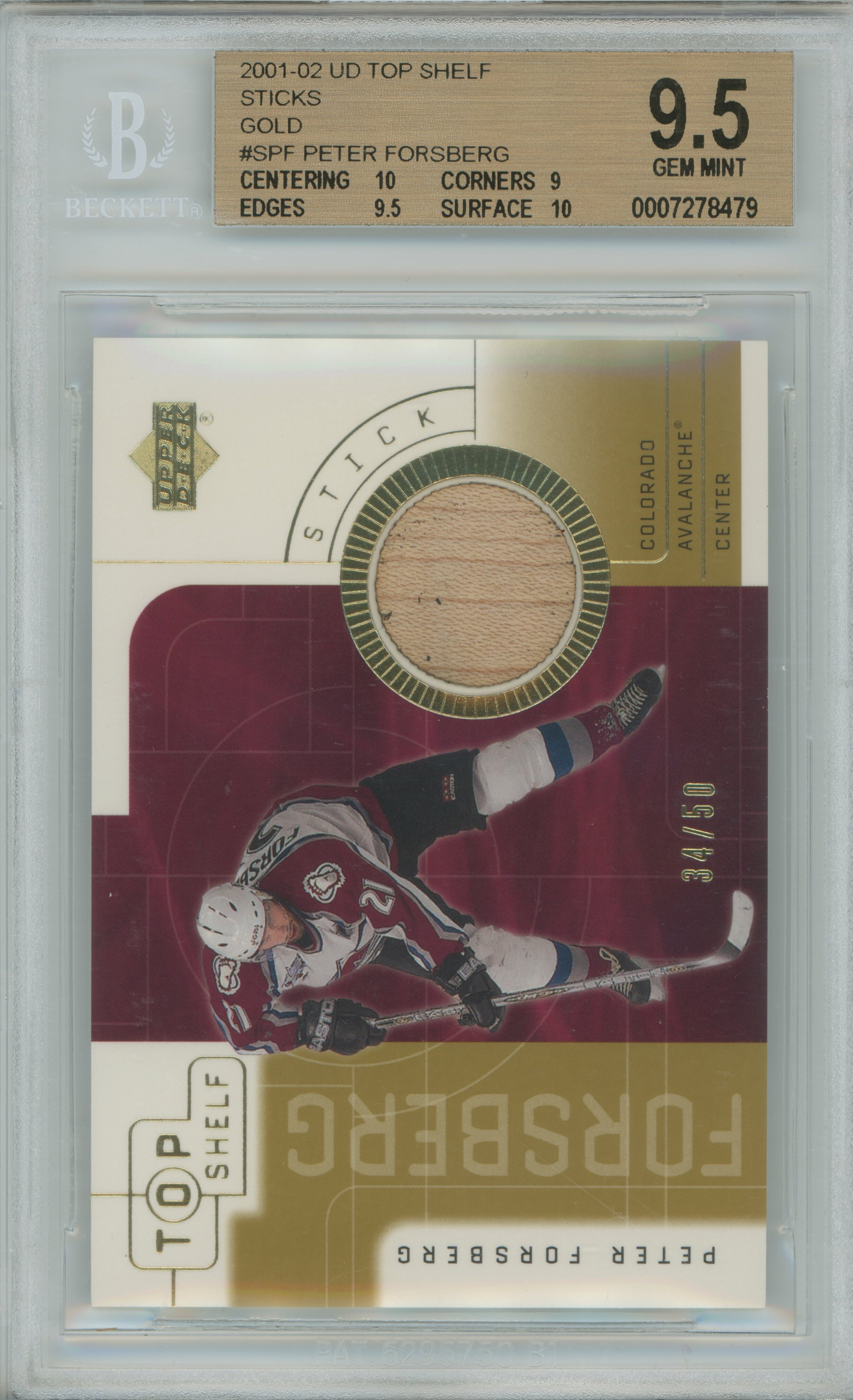 2001-02 Top Shelf Stick Gold Peter Forsberg BGS 9.5