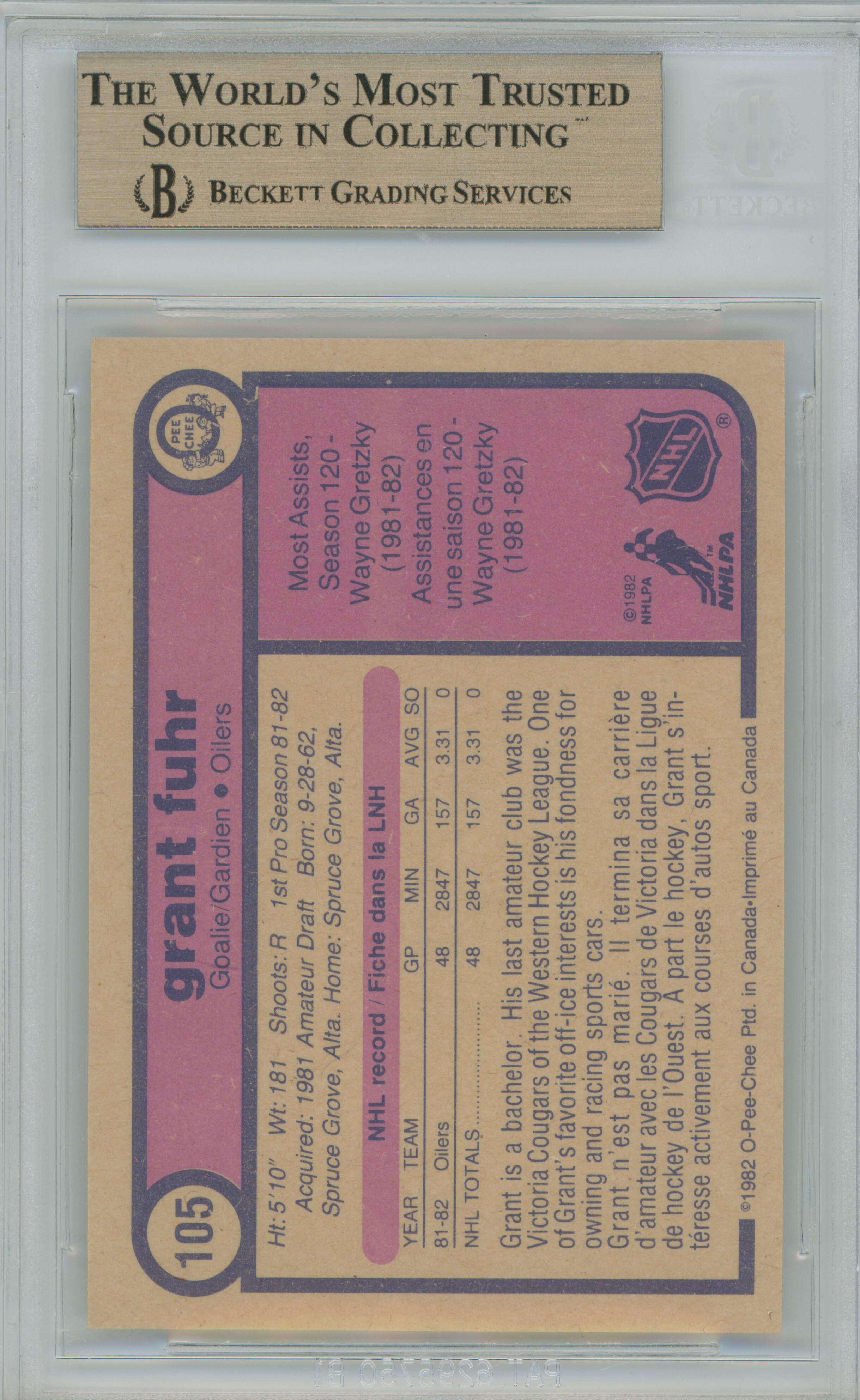 1982-83 O-Pee-Chee Grant Fuhr Rookie BGS 9.5