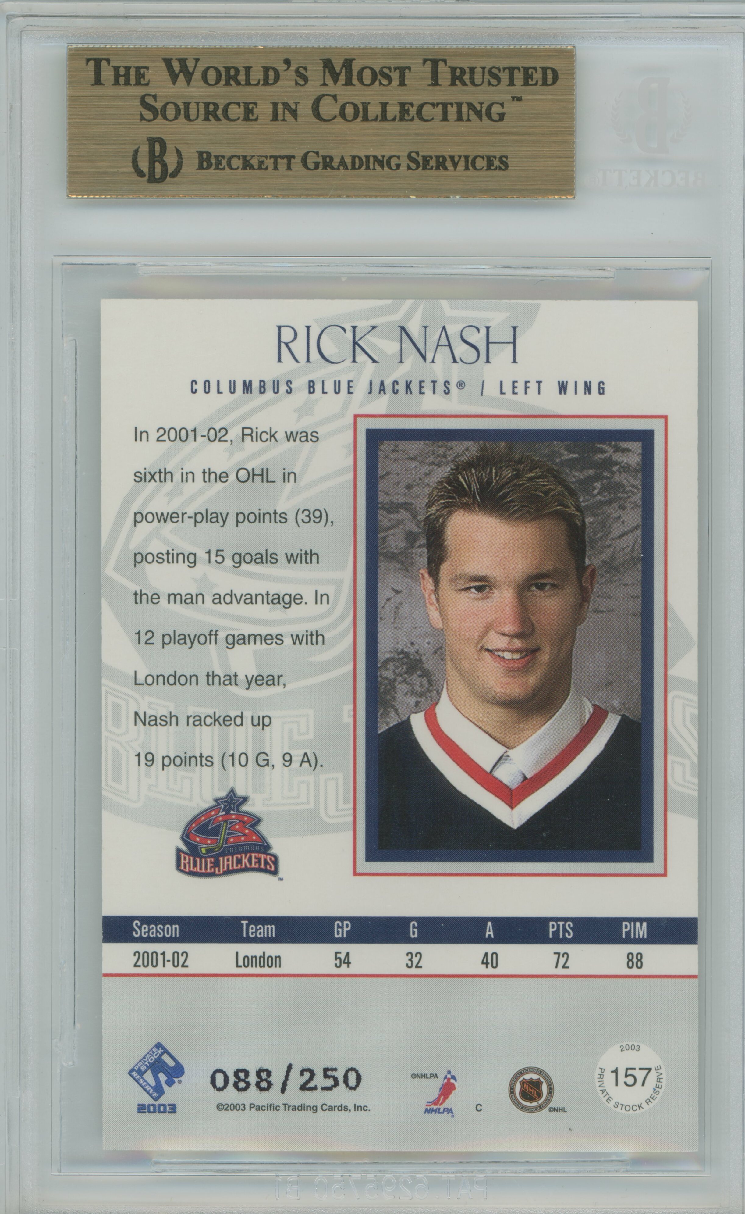2002-03 Private Stock Reserve Blue RC Rick Nash BGS 9.5