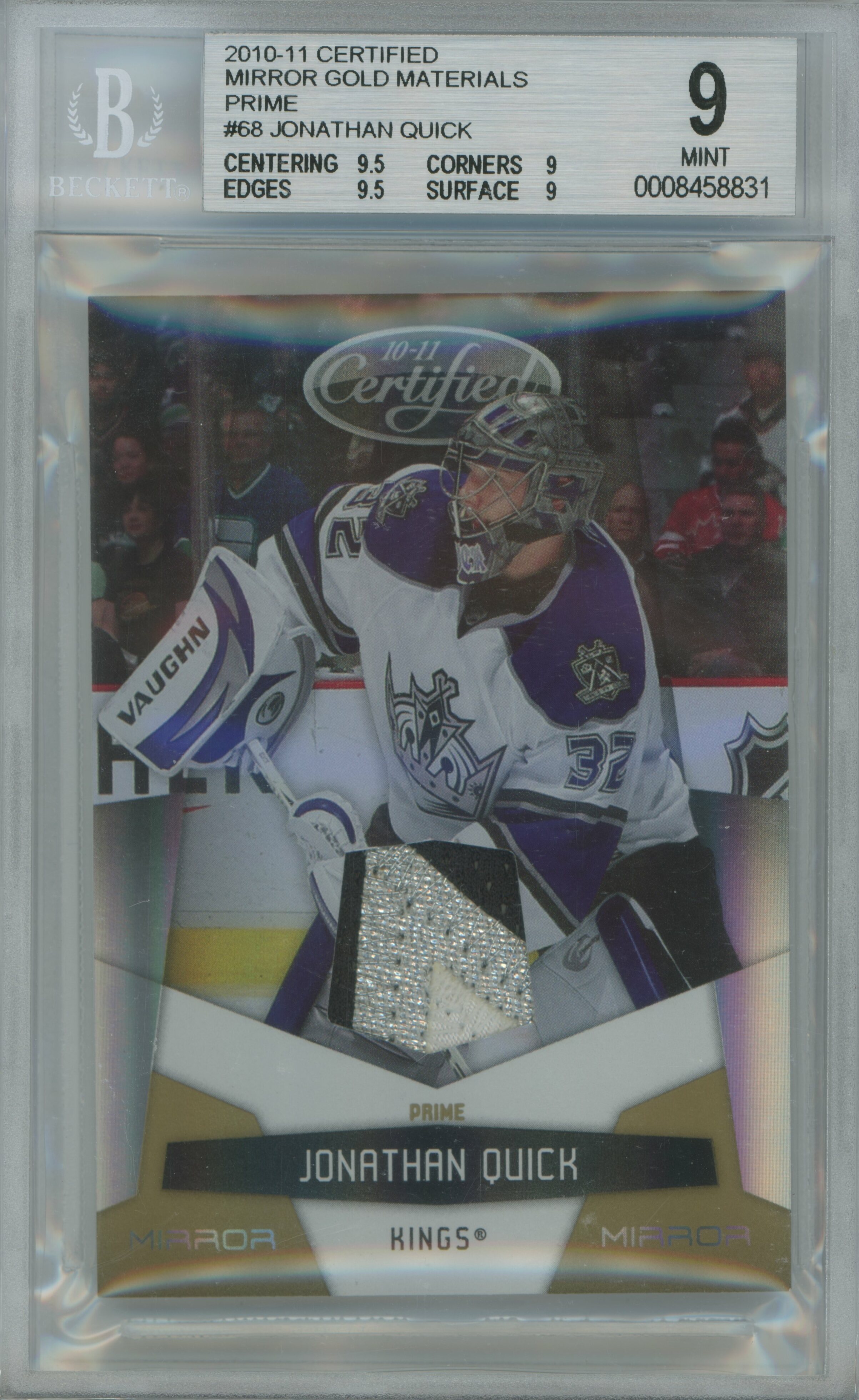 2010-11 Certified Mirror Gold Materials Prime Patch Jonathan Quick BGS 9