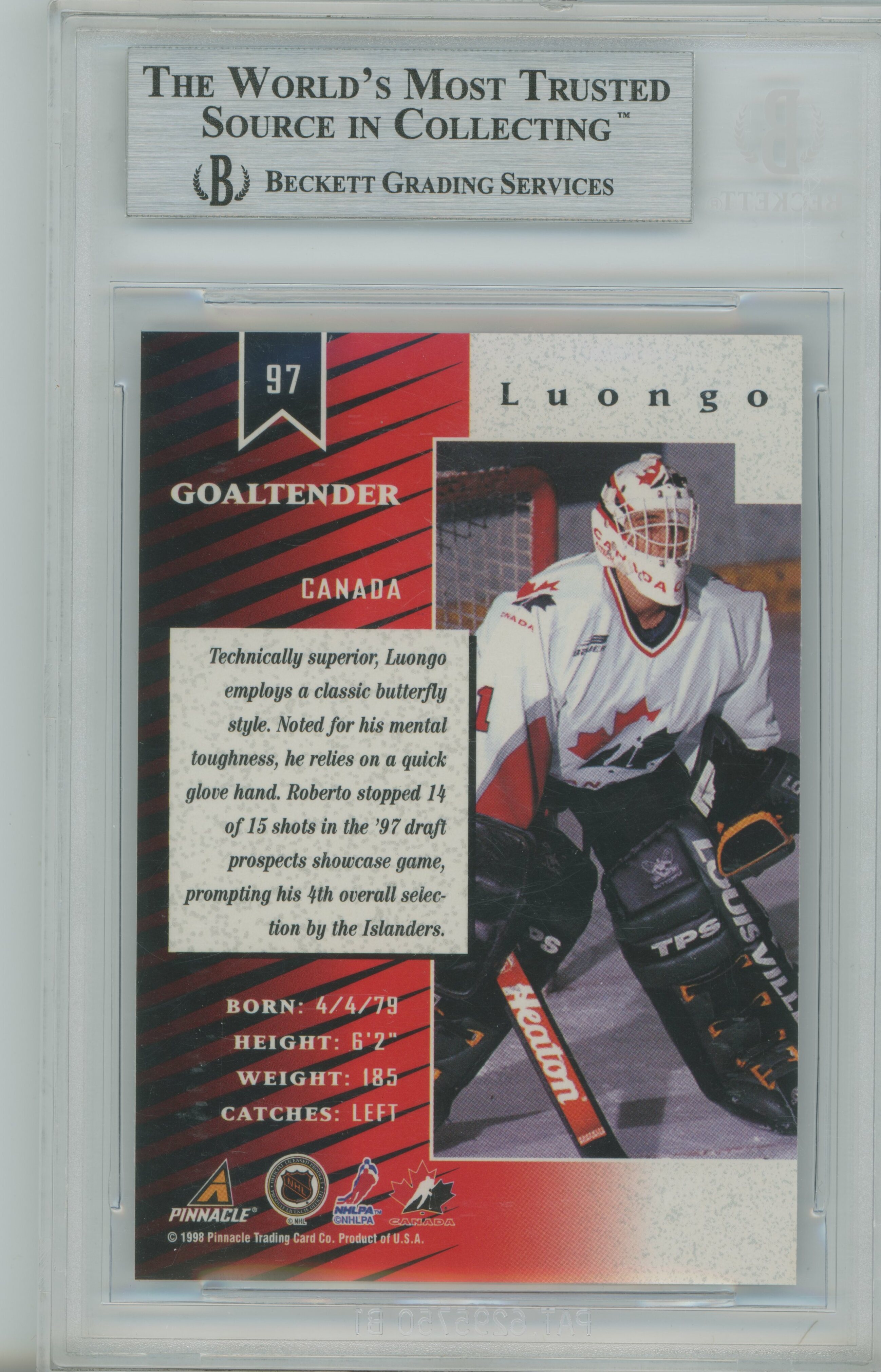 1997-98 Zenith RC Roberto Luongo BGS 9