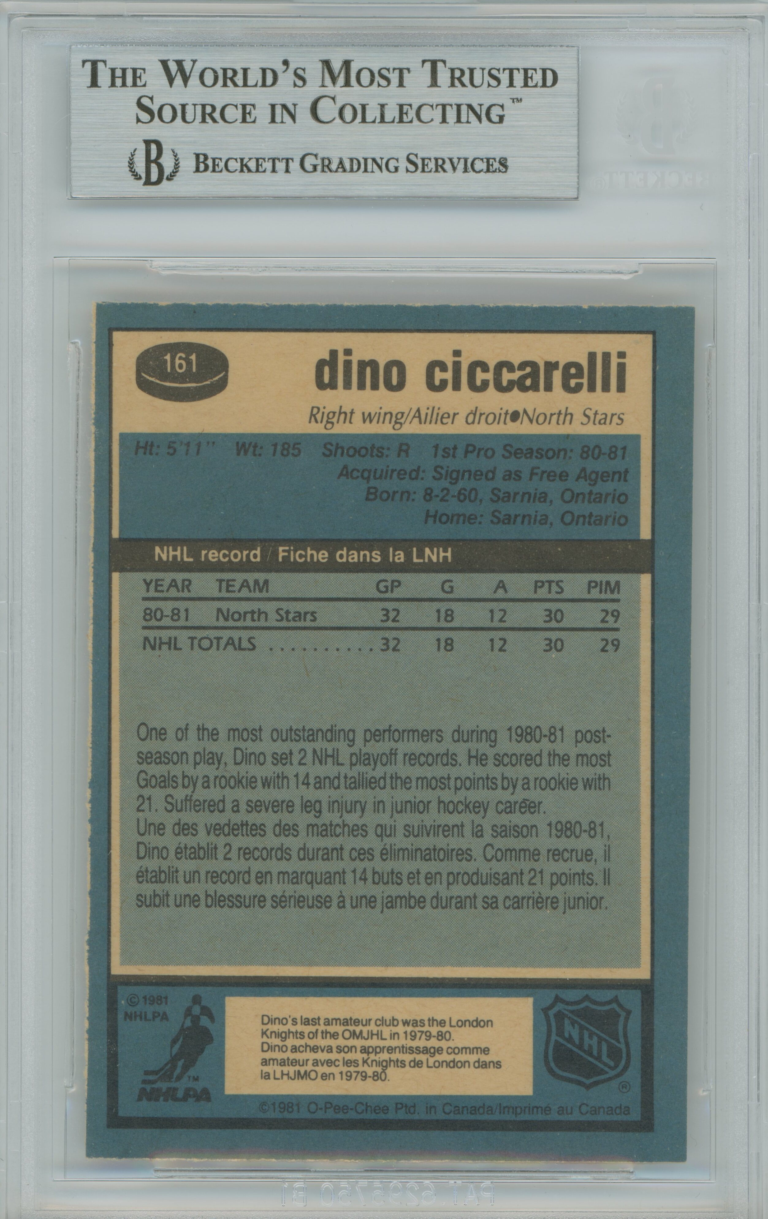 1981-82 O-Pee-Chee Dino Ciccarelli BGS 8.5