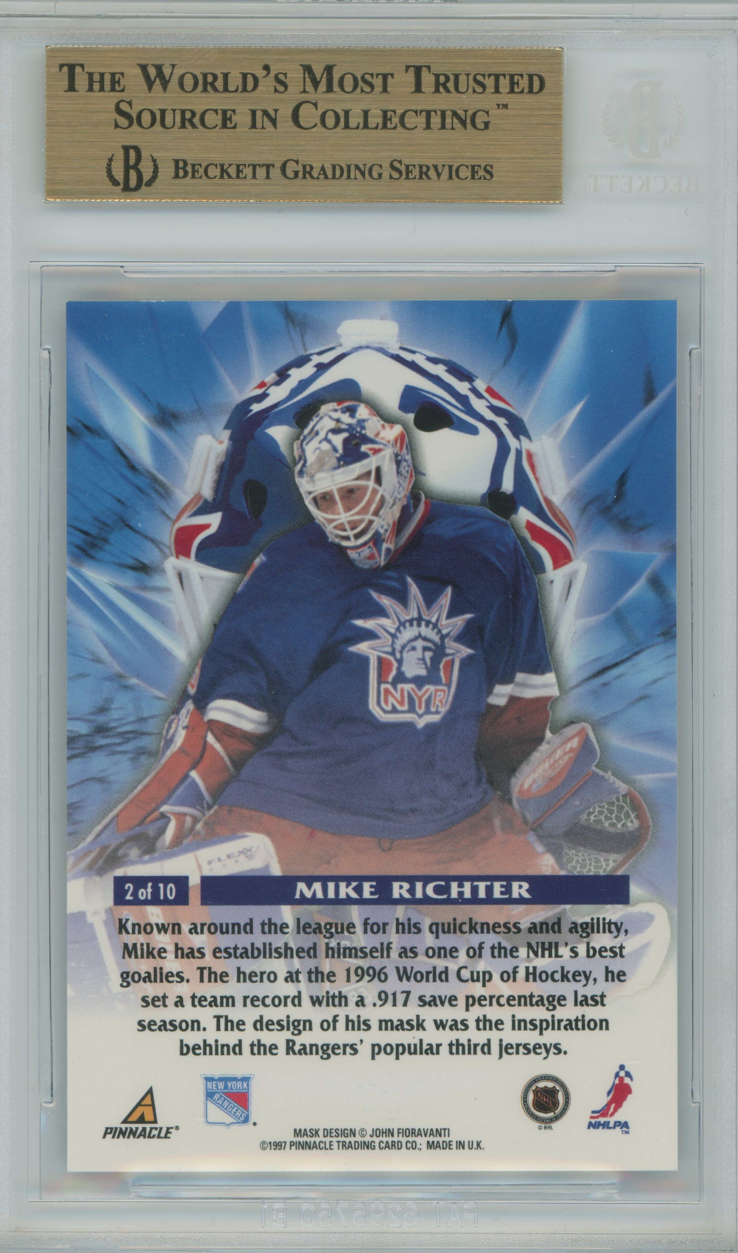 1997-98 Pinnacle Masks Mike Richter BGS 9.5