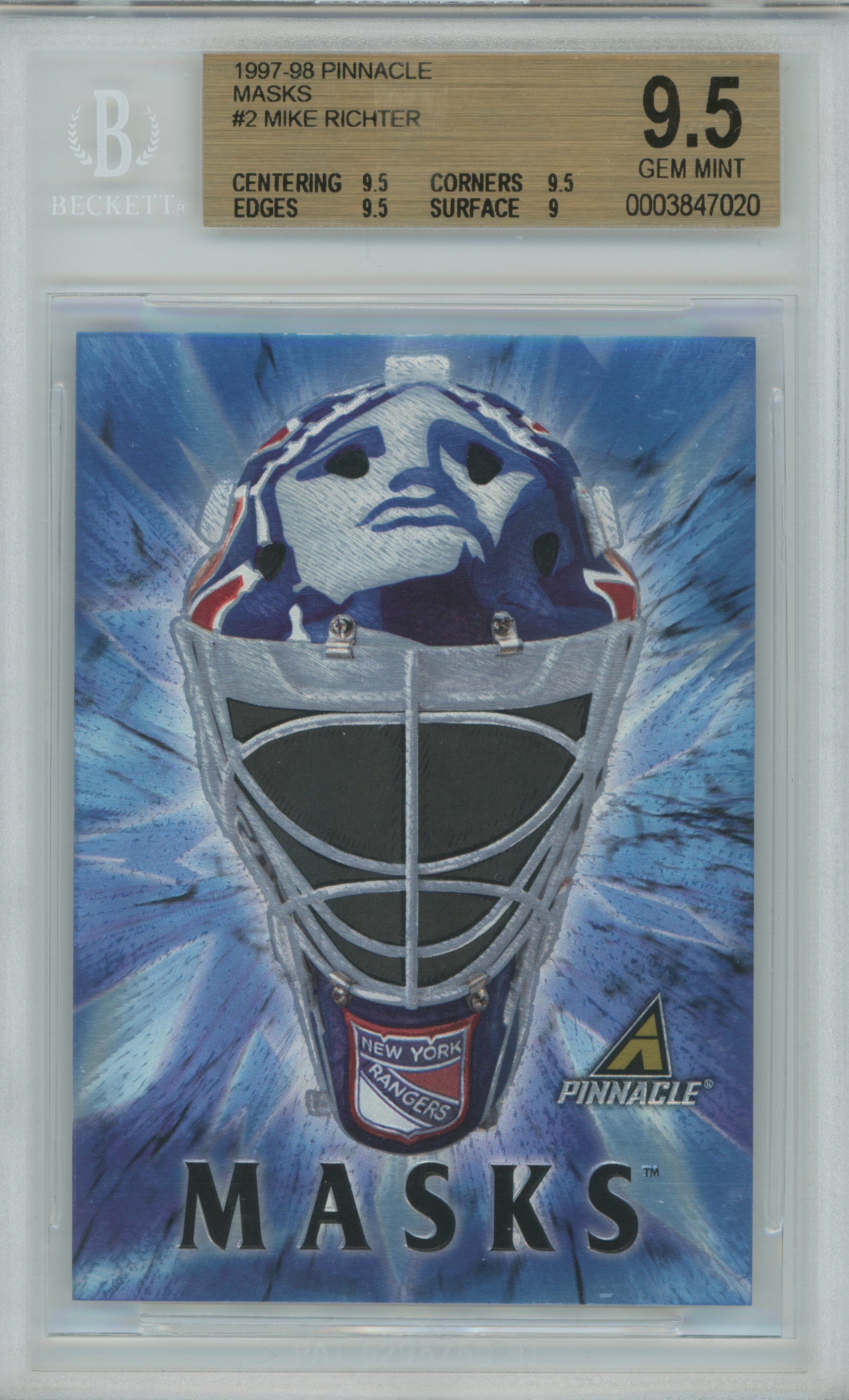 1997-98 Pinnacle Masks Mike Richter BGS 9.5