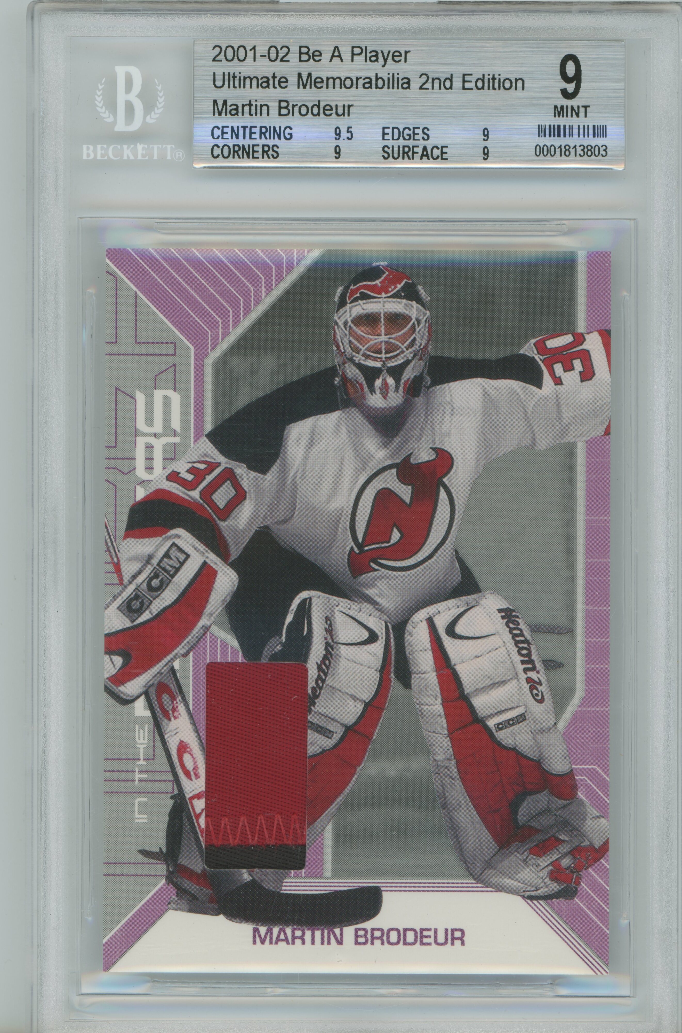 2001-02 BAP Ultimate Memorabilia In the Numbers Patch Martin Brodeur BGS 9