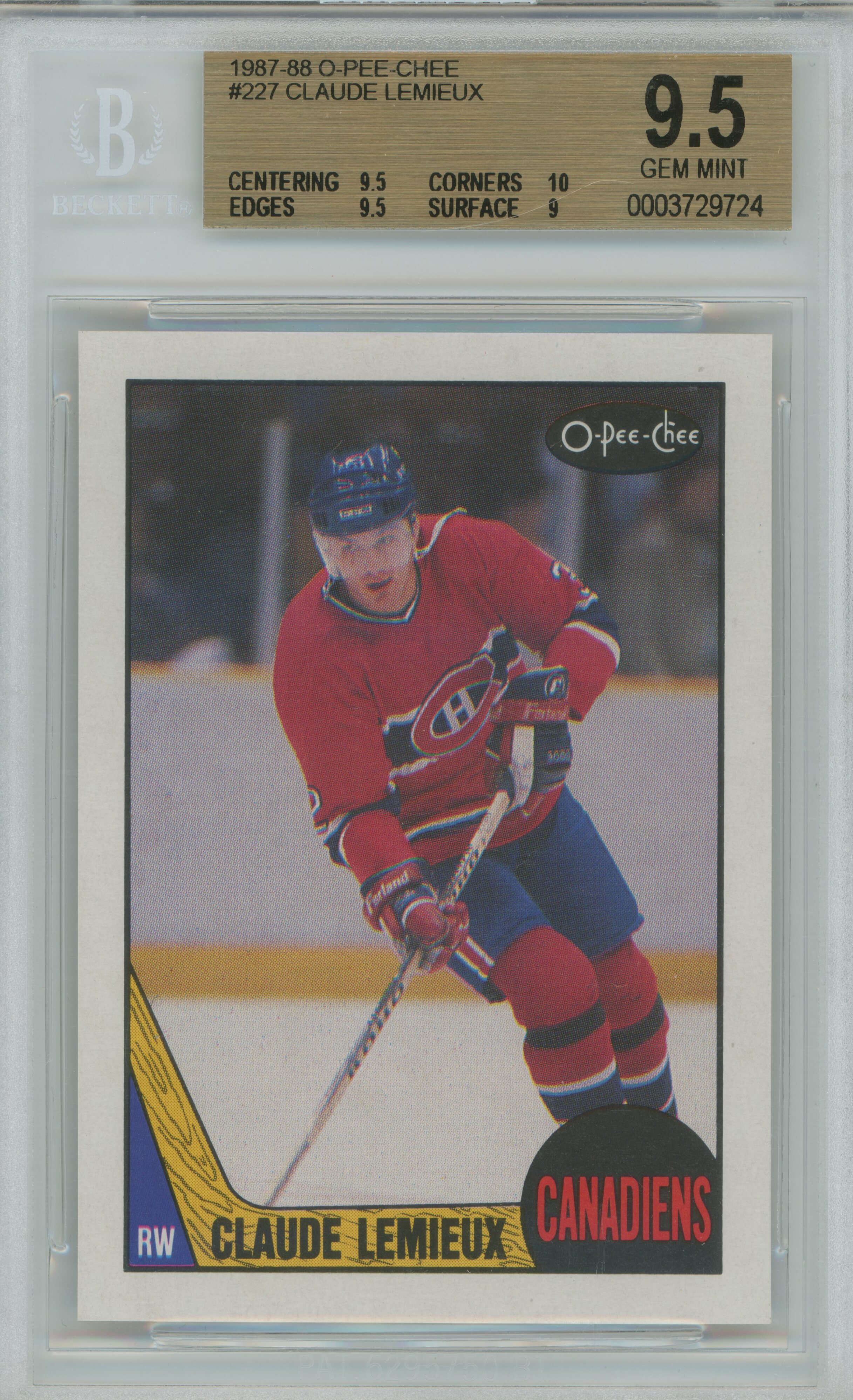 1987-88 O-Pee-Chee Claude Lemieux BGS 9.5