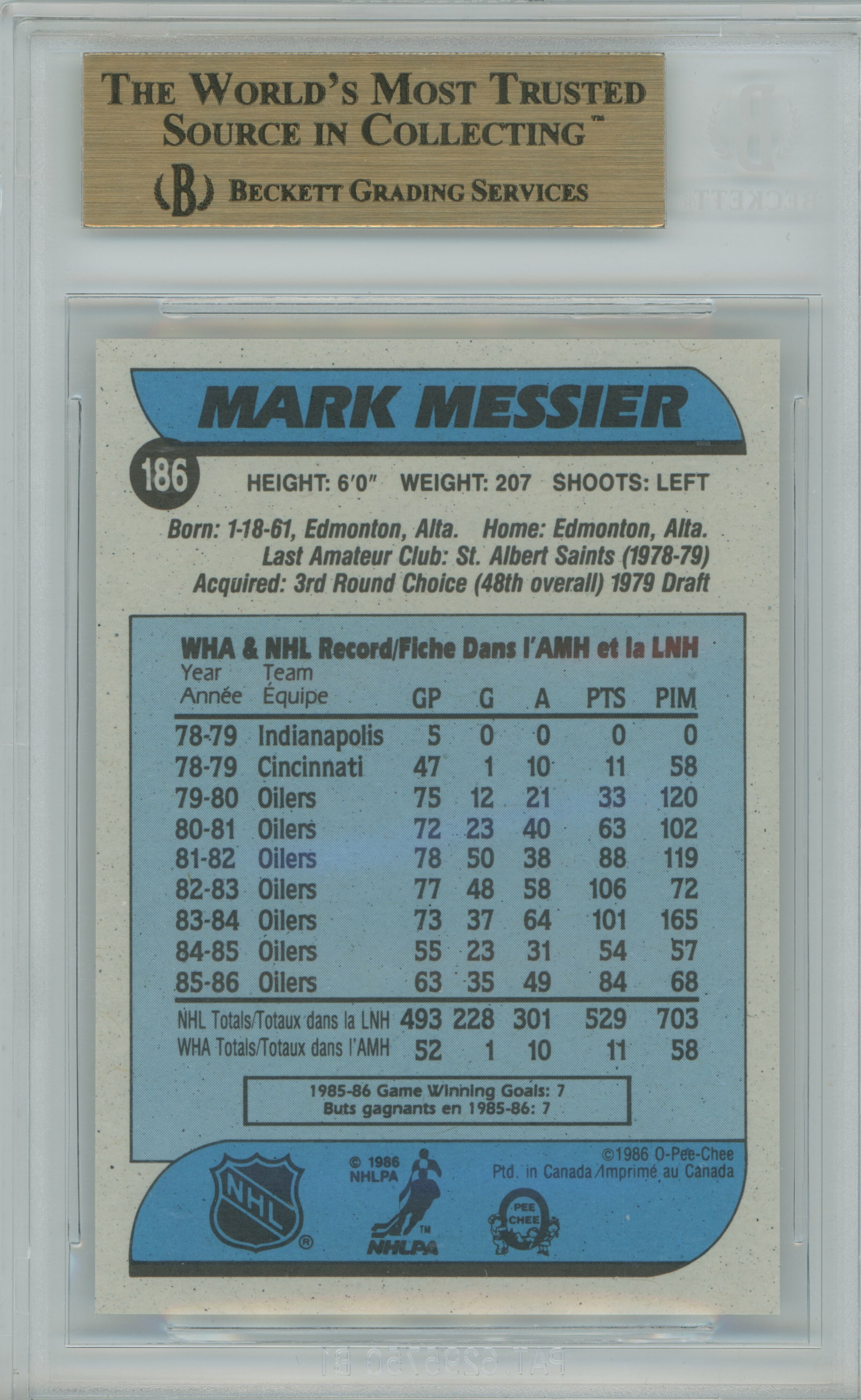 1986-87 O-Pee-Chee Mark Messier BGS 9.5