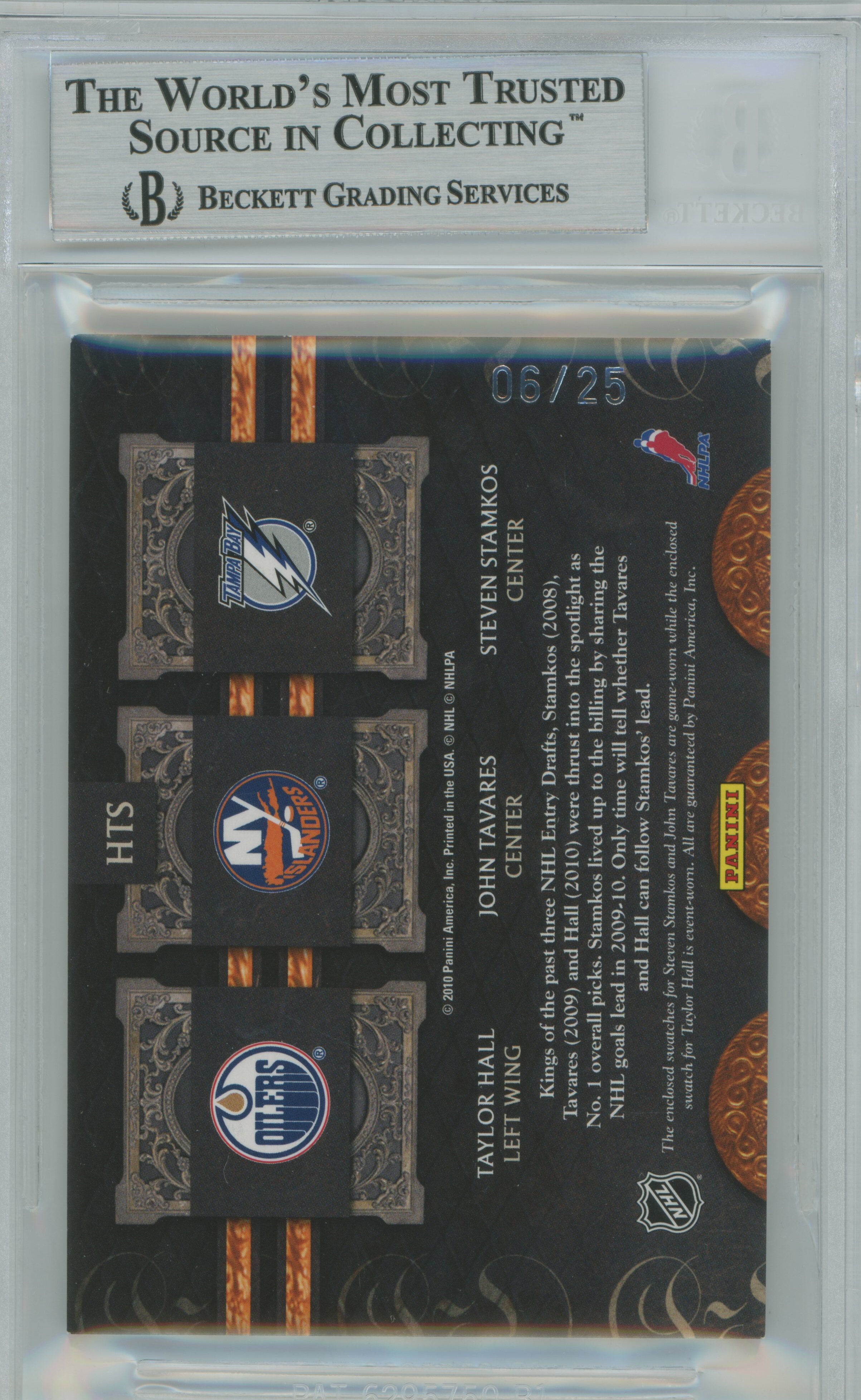 2010-11 Crown Royale Royal Lineage Materials Triple Patch Taylor Hall John Tavares Steven Stamkos BGS 8.5