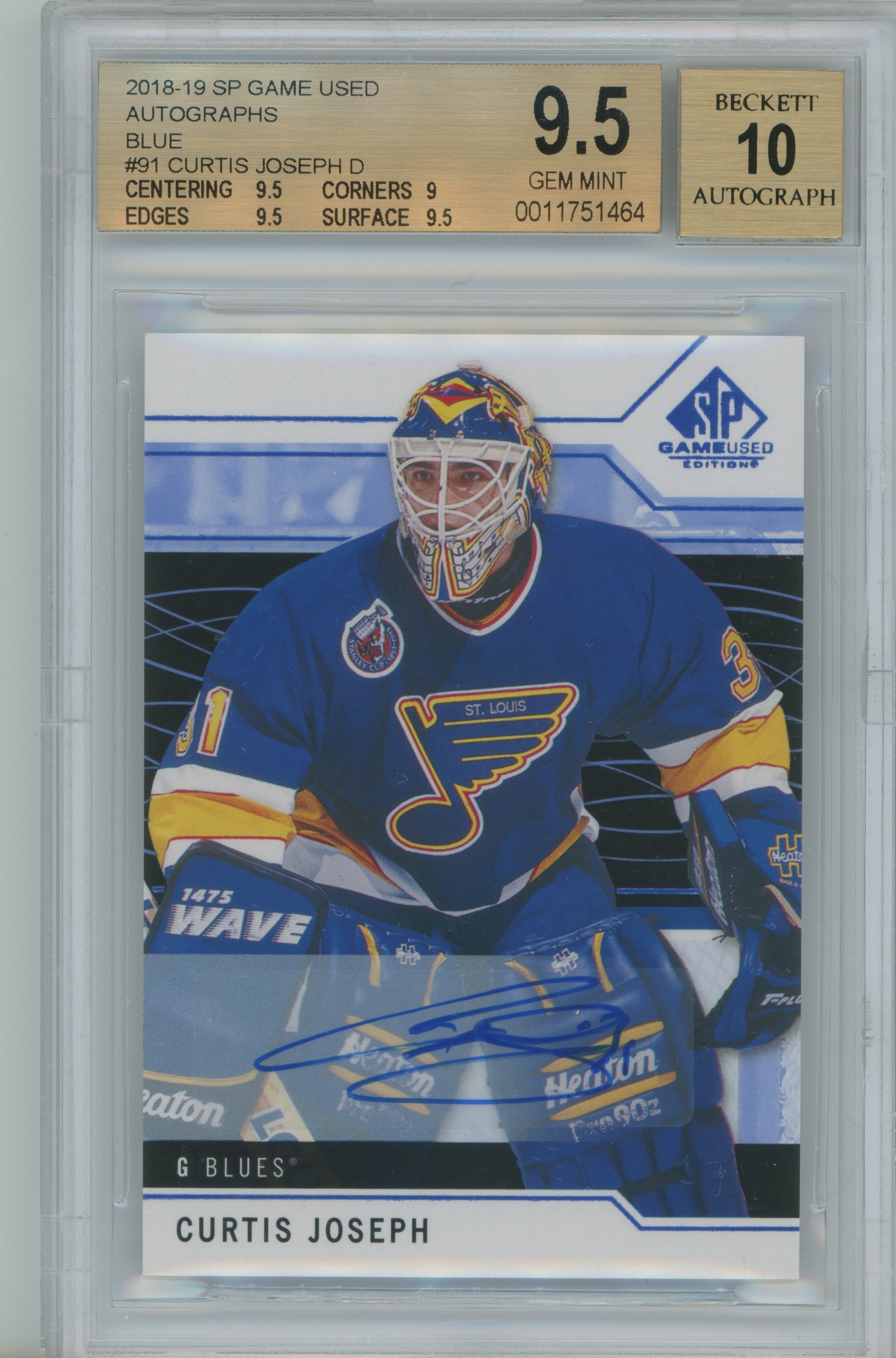 2018-19 SP Game Used Autographs Blue Curtis Joseph BGS 9.5